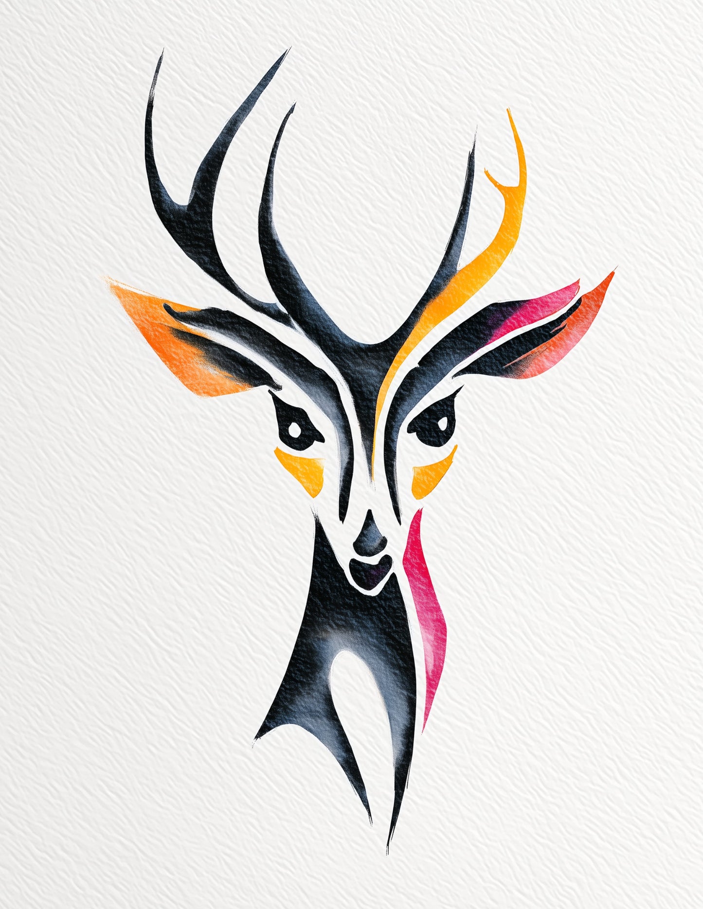 Deer — Inkflow Art, Crimson Highlights Digital Wall Art, 3 Sizes Included, Living Room Decor