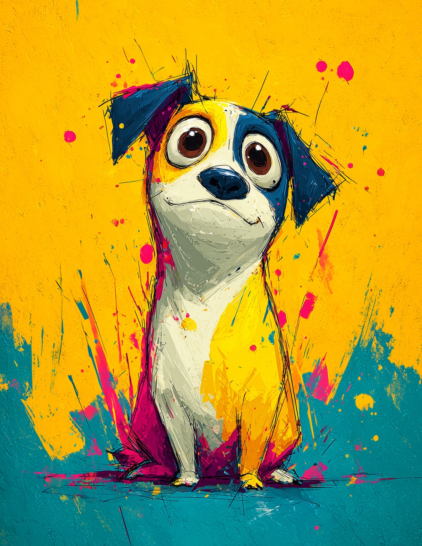 Dog — Cute Cartoon Art, Playful Hues Digital Wall Art, 3 Sizes Included, Living Room Decor