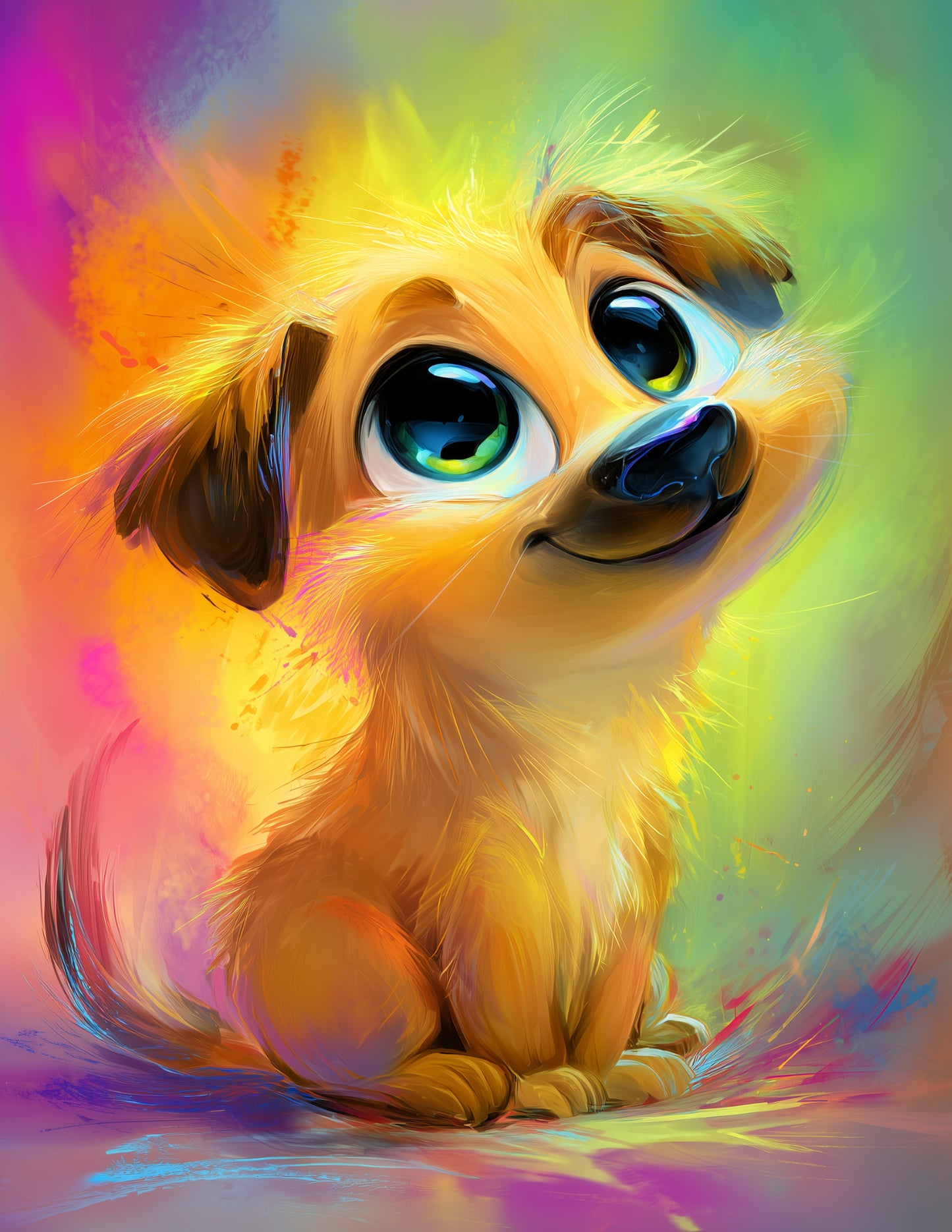 Dog — Cute Cartoon Art, Warm Hues Digital Wall Art, 3 Sizes Included, Nursery Decor