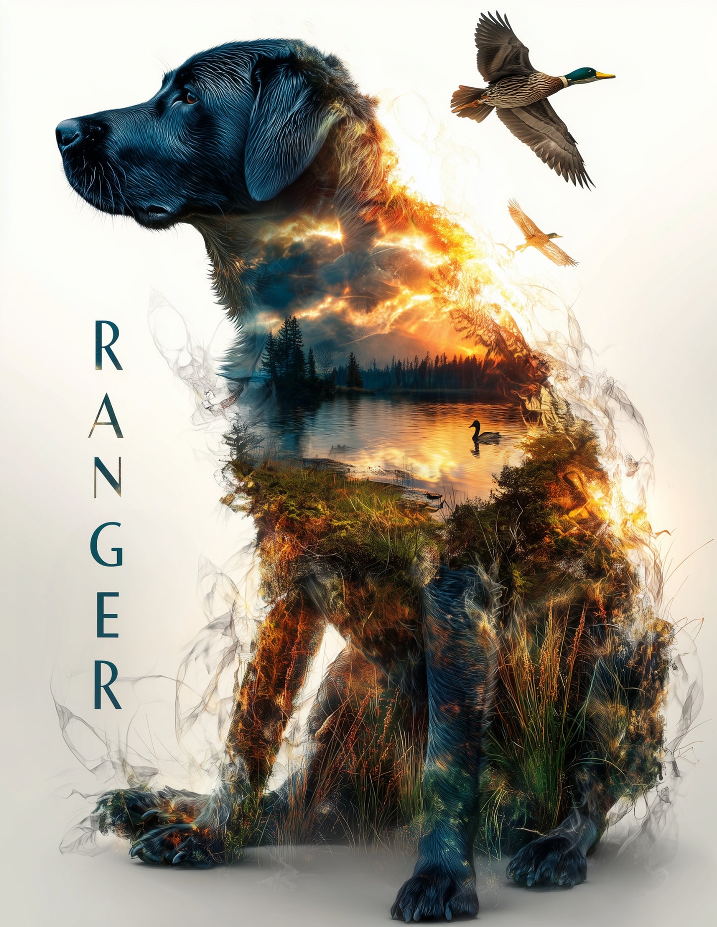 Dog — Double Exposure Personalized Art, Amber Forest Digital Wall Art, 3 Sizes Included, Living Room Decor