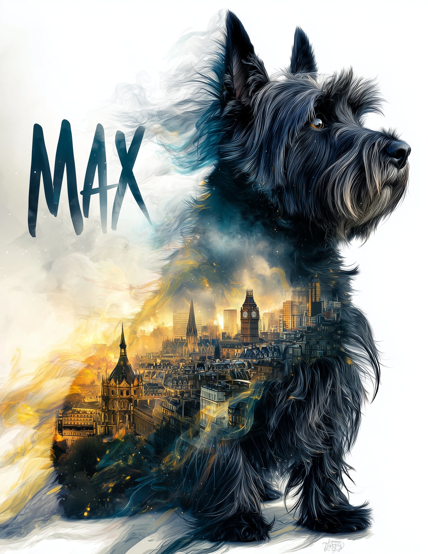 Dog Double Exposure Personalized Art Midnight Glow Digital Wall Art, 3 Sizes Included, Living Room Decor