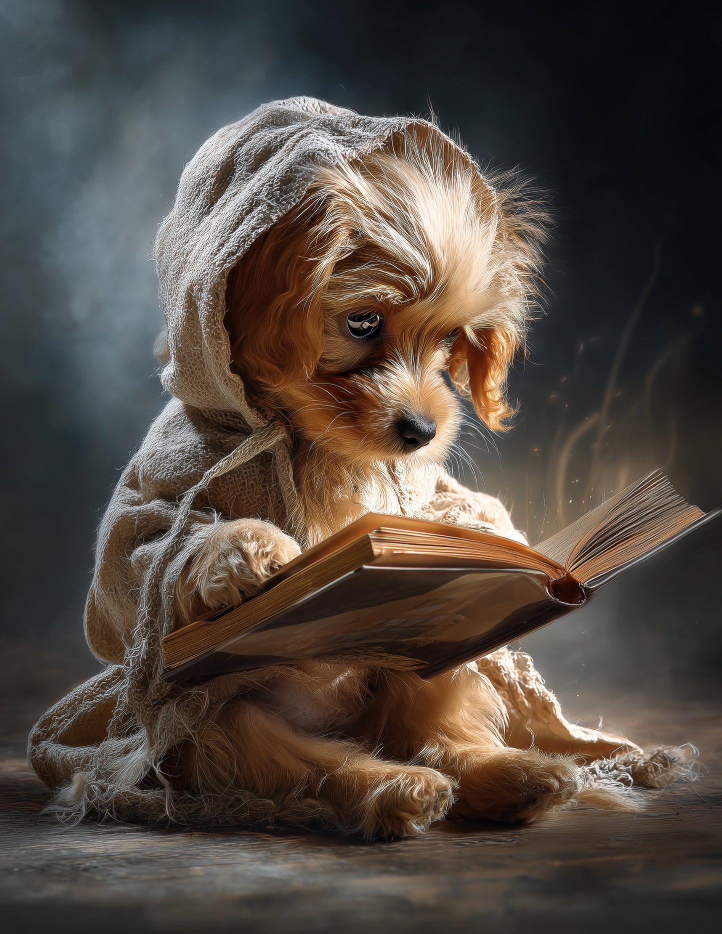 Dog — Fantasy Reading Art, Serene Mist Digital Wall Art, 3 Sizes Included, Nursery Room Decor