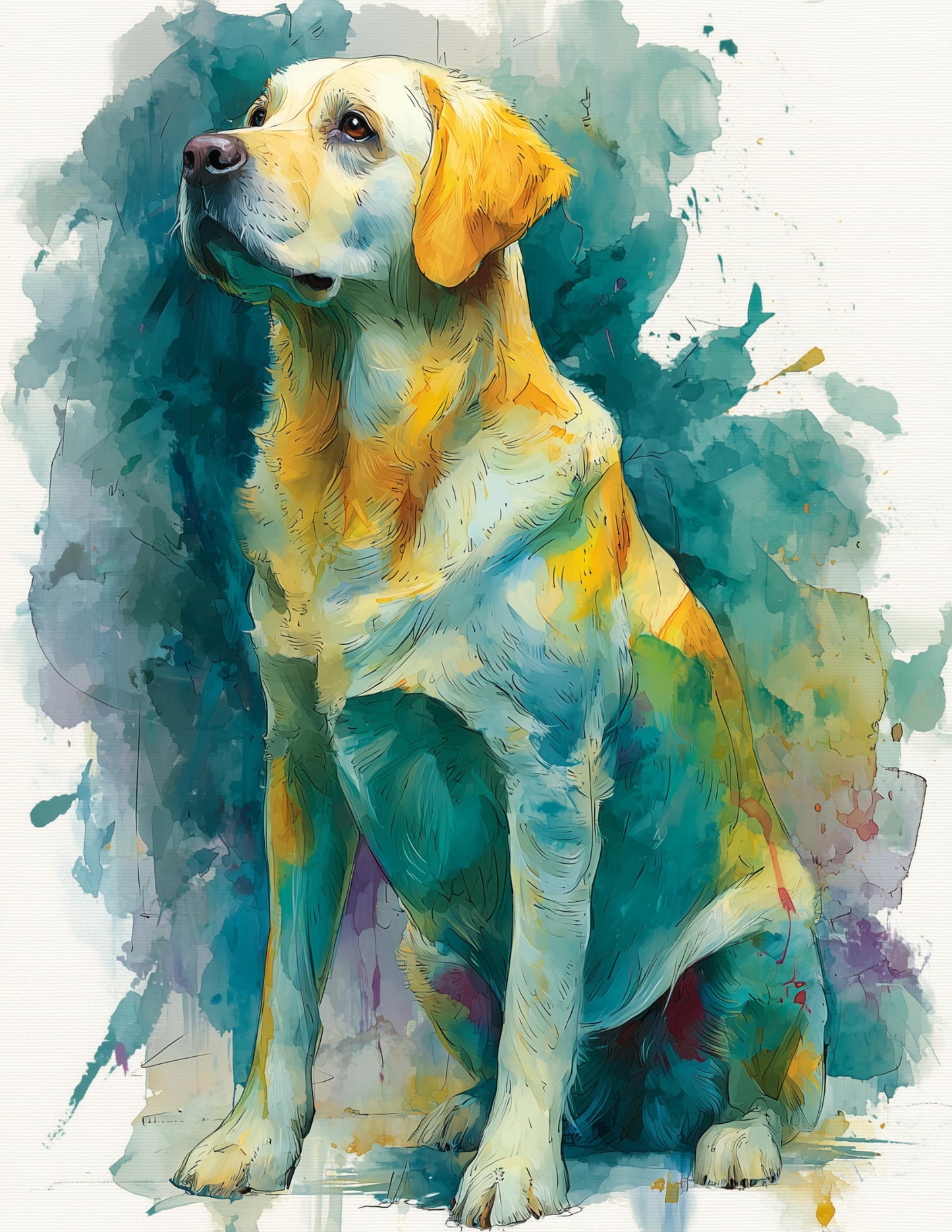 Dog — Watercolor Art, Teal Tones Digital Wall Art, 3 Sizes Included, Living Room Decor