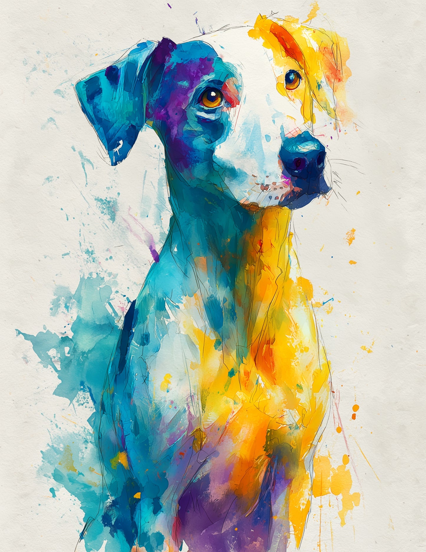 Dog — Watercolor Art, Vibrant Bloom Digital Wall Art, 3 Sizes Included, Living Room Decor