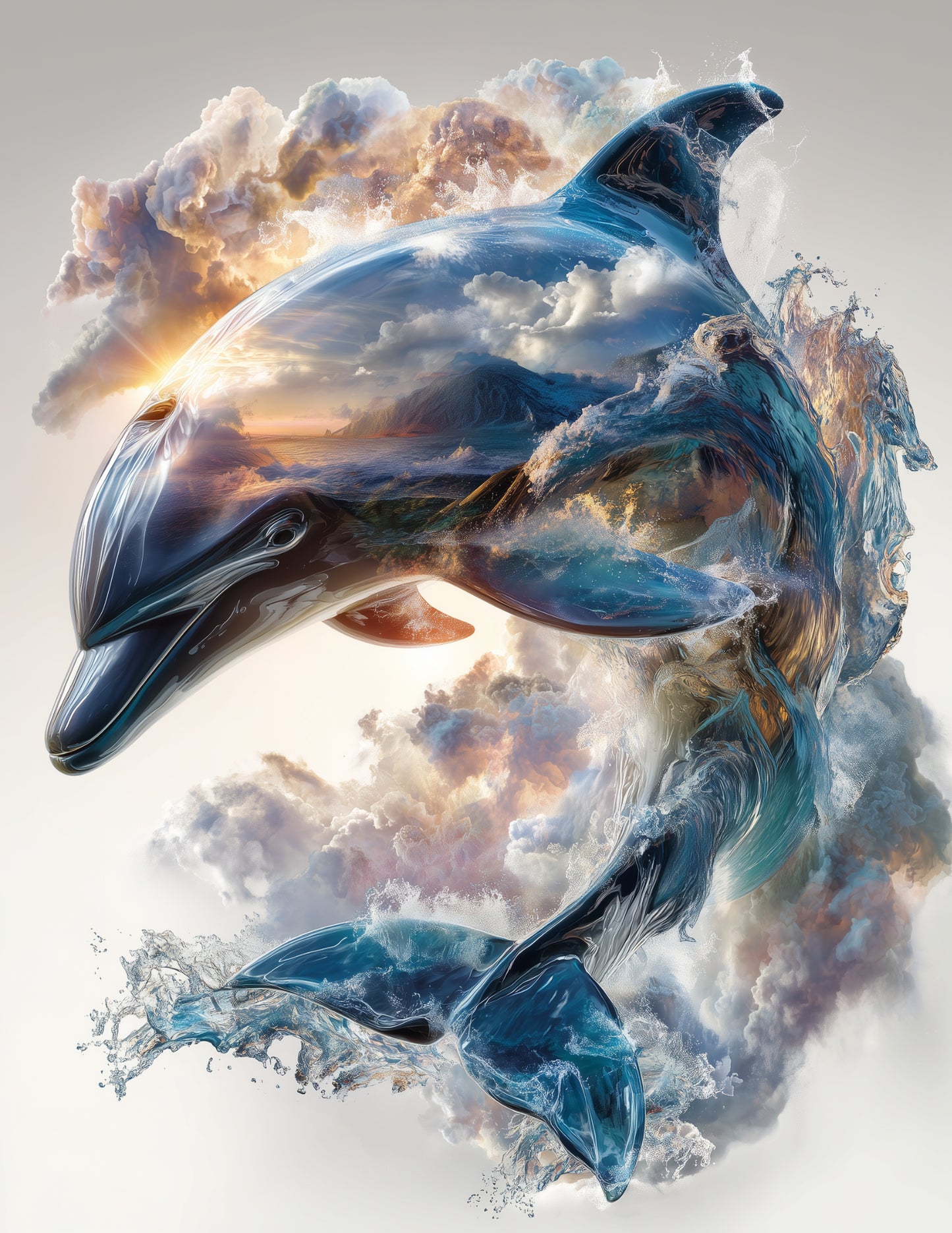 Dolphin — Double Exposure Art, Sunset Glow Digital Wall Art, 3 Sizes Included, Living Room Decor