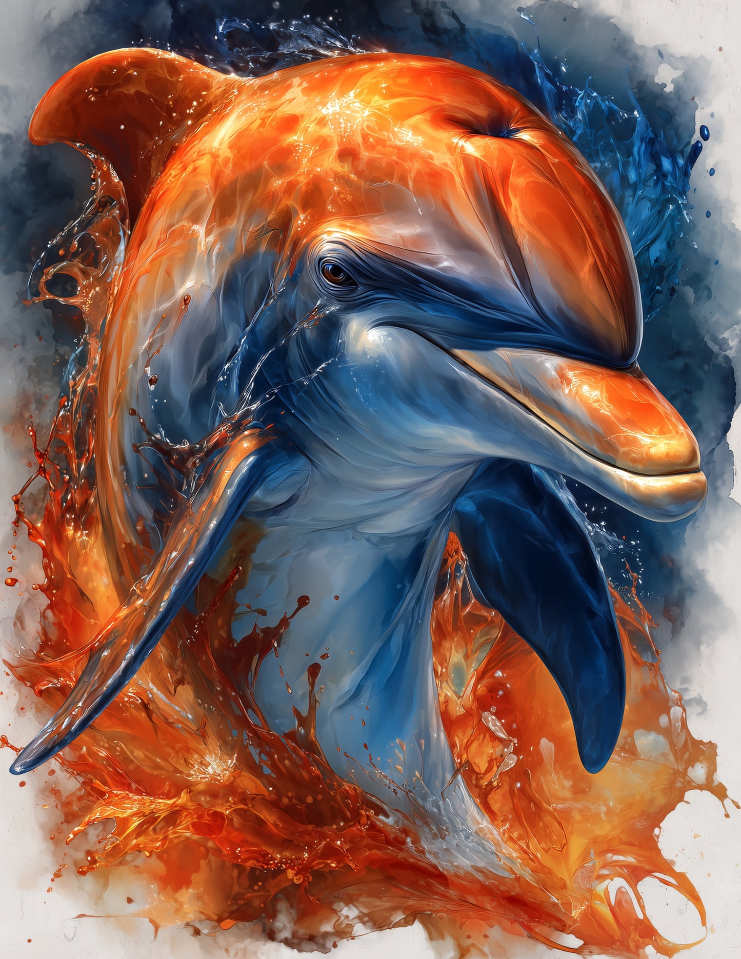 Dolphin Watercolor Art Coral Mist, Digital Wall Art, 3 Sizes Included, Living Room Decor