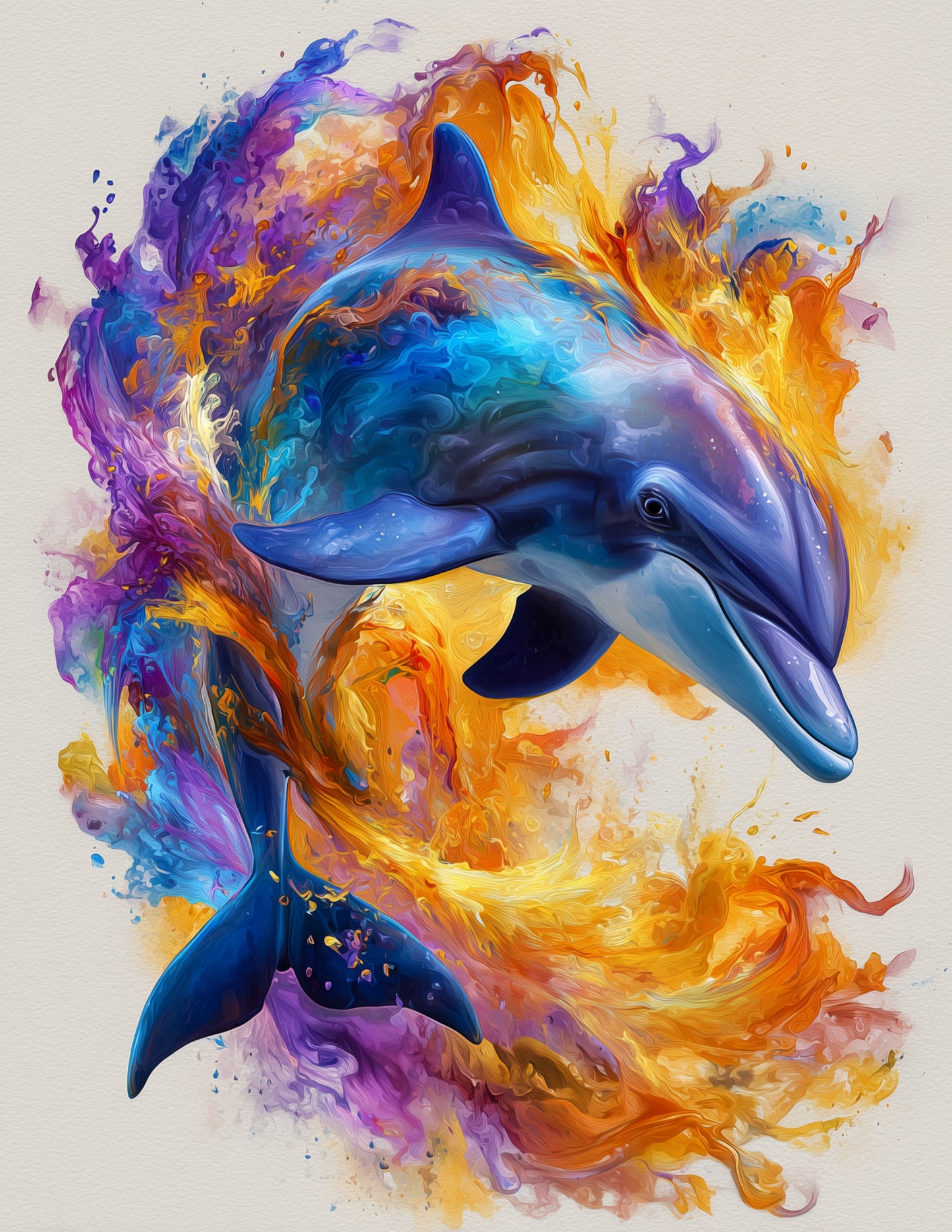 Dolphin — Watercolor Art, Sapphire Fire Digital Wall Art, 3 Sizes Included, Living Room Decor