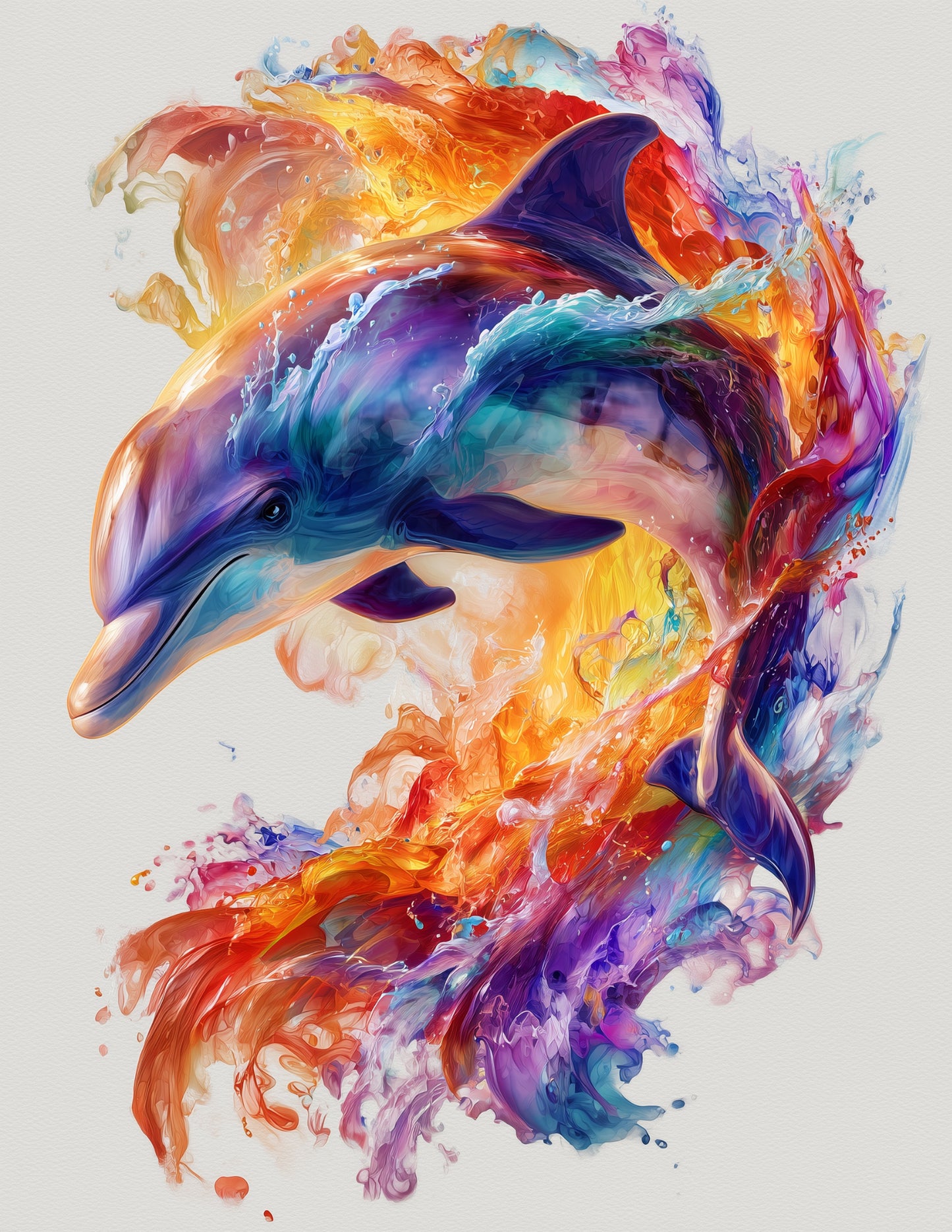 Dolphin — Watercolor Art, Violet Splash Digital Wall Art, 3 Sizes Included, Living Room Decor
