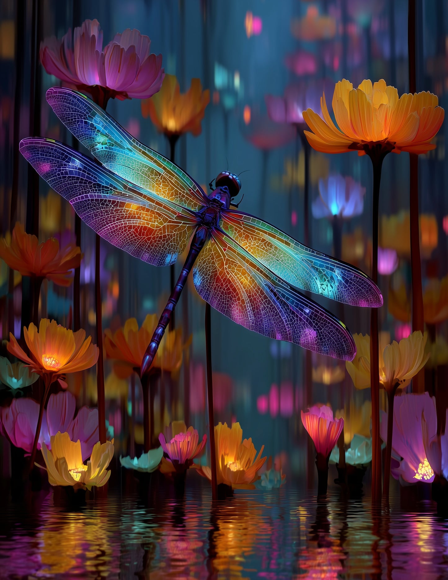 Dragonfly — Fantasy Art, Teal Contrast Digital Wall Art, 3 Sizes Included, Living Room Decor