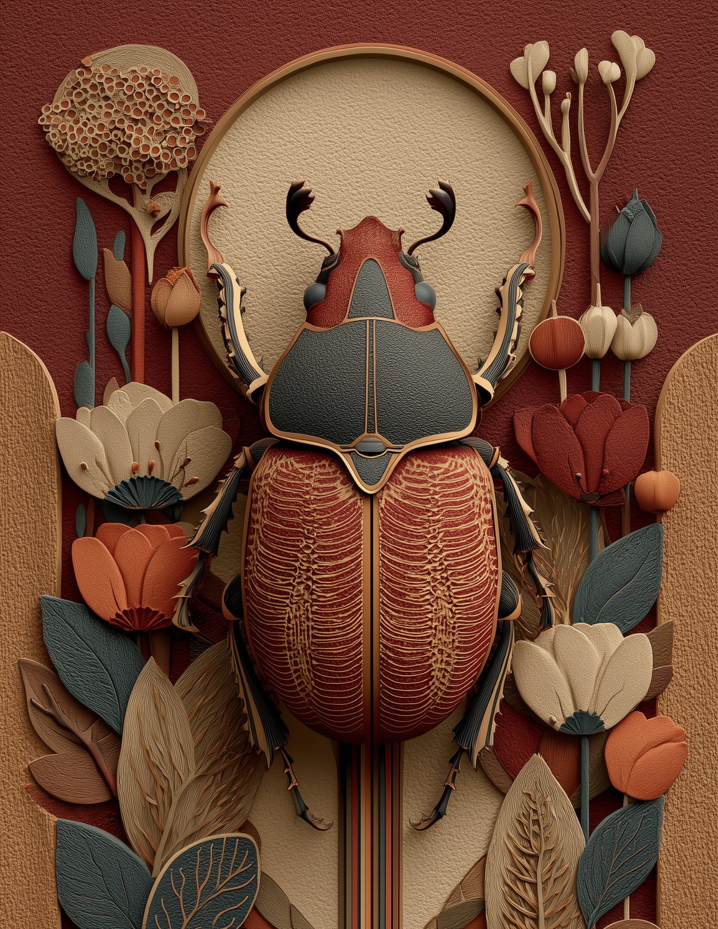 Dung Beetle — Boho Art, Amber Warm Digital Wall Art, 3 Sizes Included, Living Room Decor