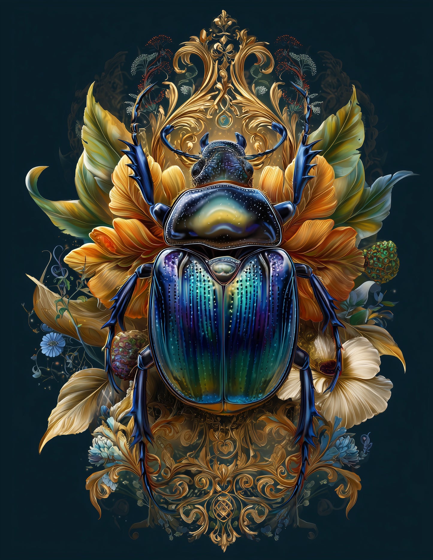 Dung Beetle — Boho Art, Emerald Vibrant Digital Wall Art, 3 Sizes Included, Living Room Decor