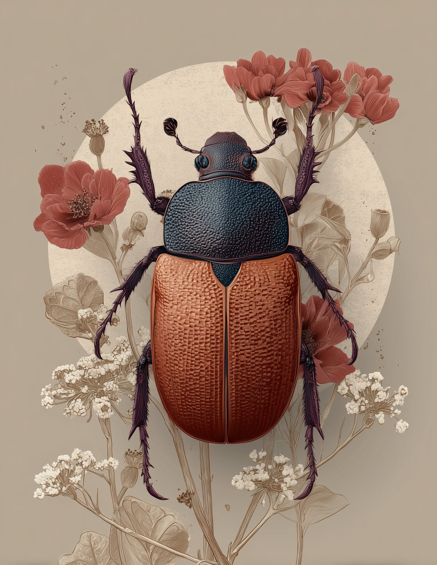Dung Beetle — Boho Art, Midnight Calm Digital Wall Art, 3 Sizes Included, Living Room Decor