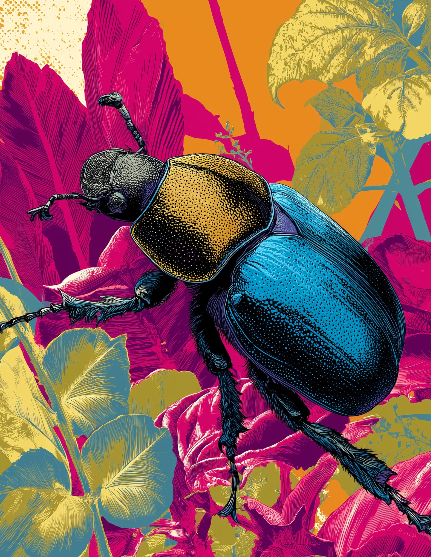 Dung Beetle — Pop Art, Bold Contrast Digital Wall Art, 3 Sizes Included, Living Room Decor