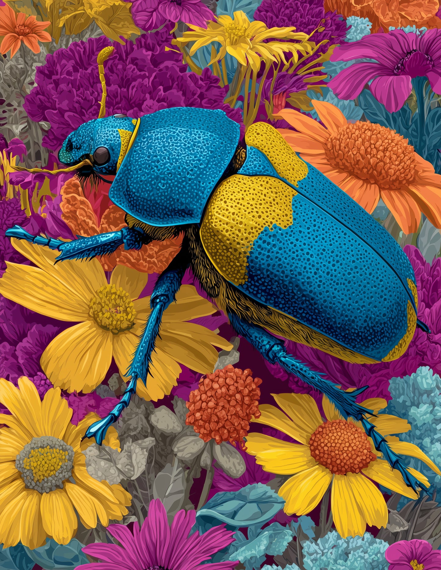 Dung Beetle — Pop Art, Sapphire Gradients Digital Wall Art, 3 Sizes Included, Living Room Decor