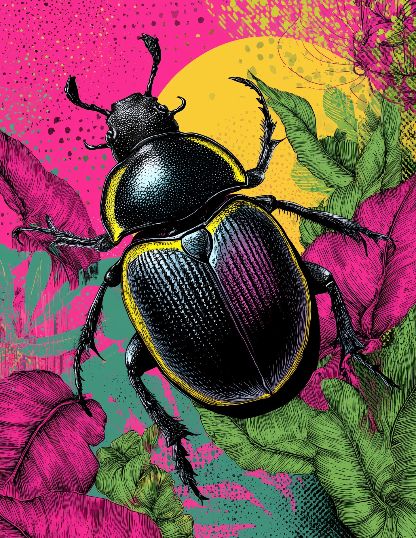 Dung Beetle — Pop Art, Teal Violet Digital Wall Art, 3 Sizes Included, Living Room Decor