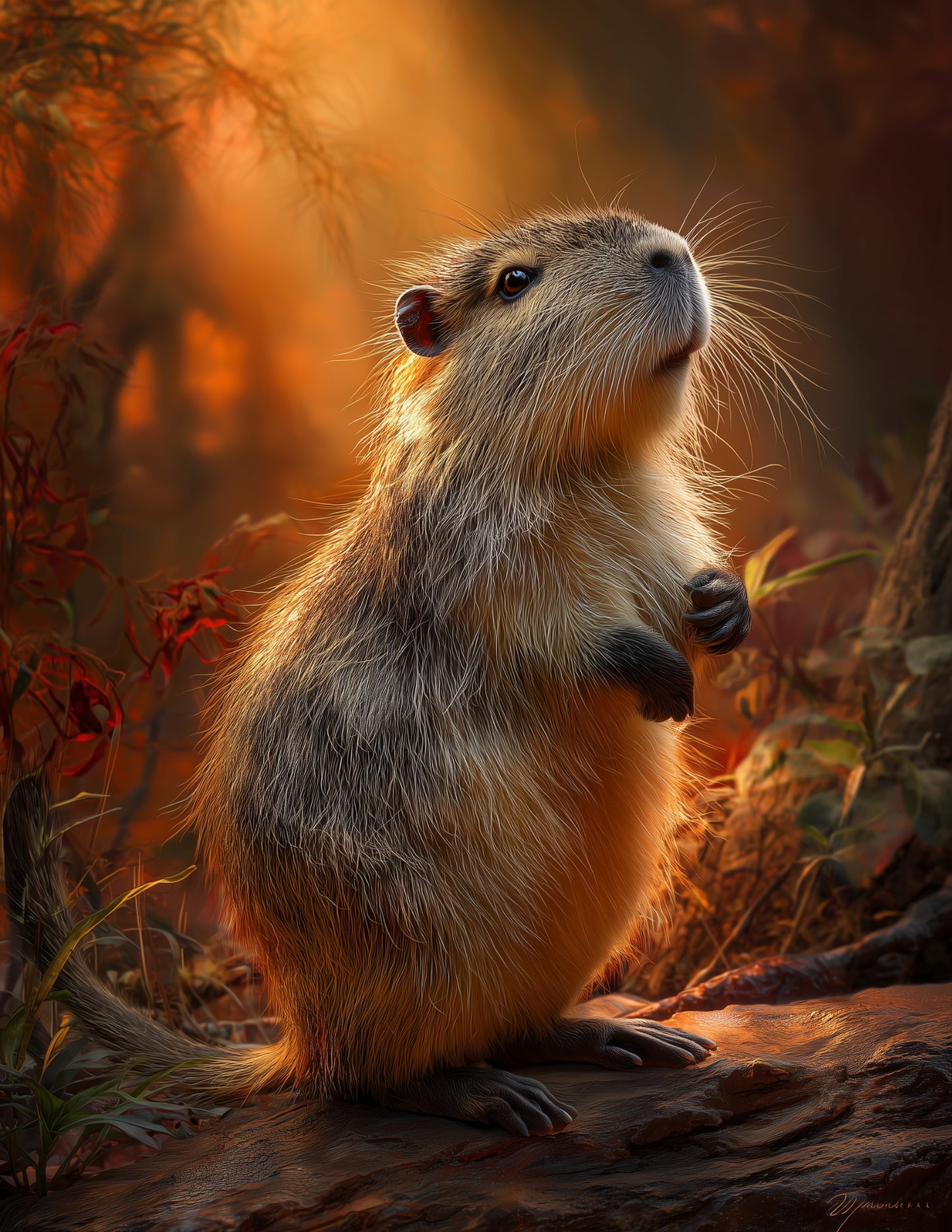 Dwarf Hutia — Realistic Art, Warm Light Digital Wall Art, 3 Sizes Included, Living Room Decor