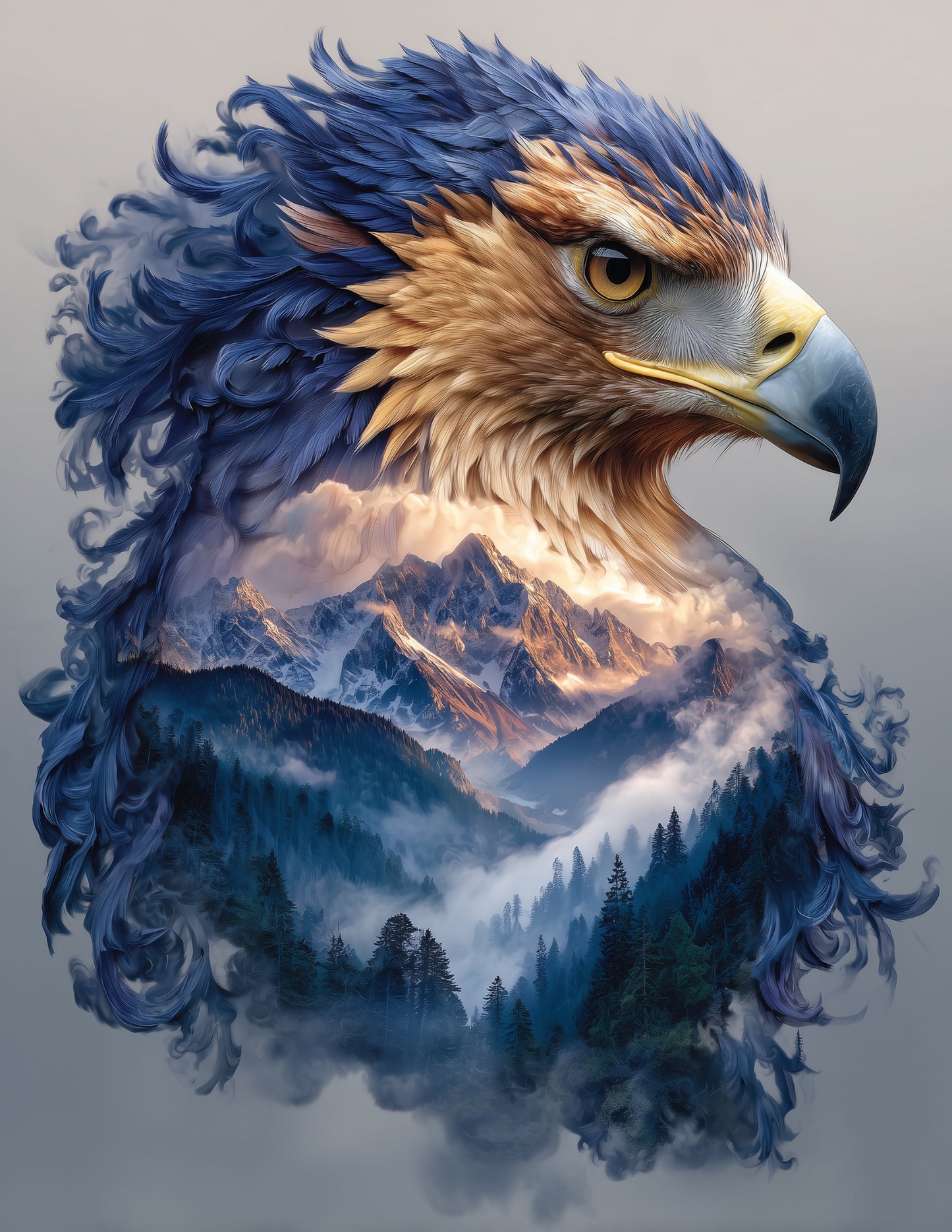 Eagle — Double Exposure Art, Forest Tones Digital Wall Art, 3 Sizes Included, Living Room Decor