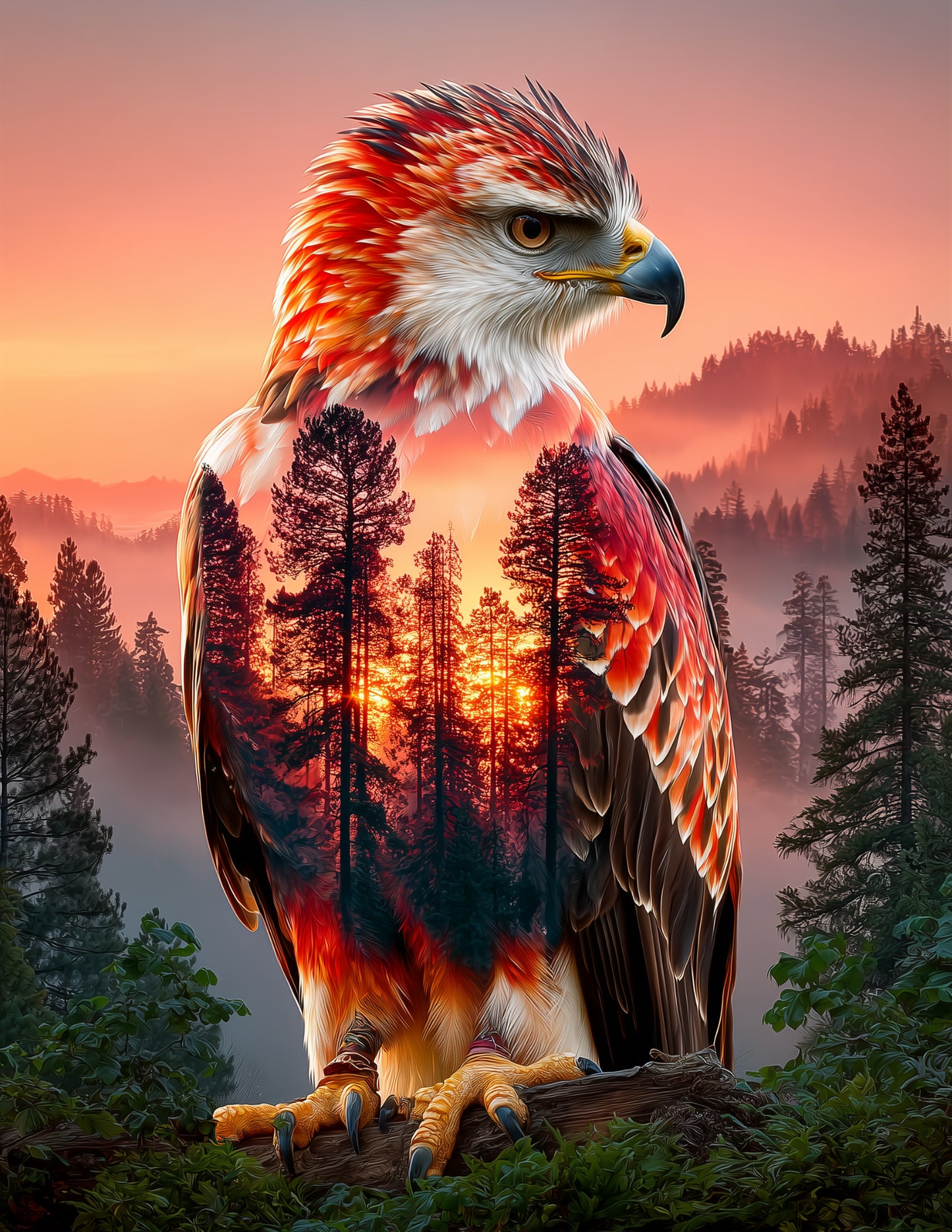 Eagle — Double Exposure Art, Sunset Peaks Digital Wall Art, 3 Sizes Included, Living Room Decor