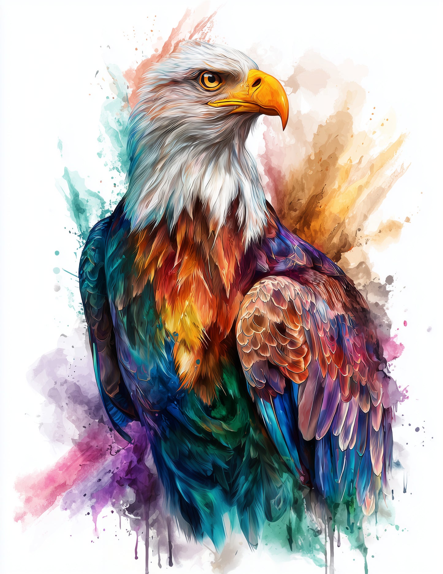 Eagle — Watercolor Art, Cosmic Bloom Digital Wall Art, 3 Sizes Included, Living Room Decor
