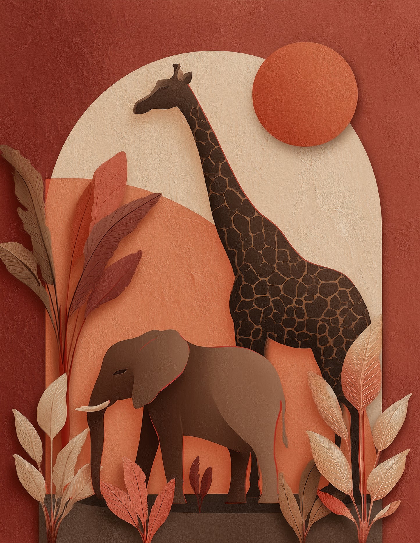 Elephant & Giraffe — Boho Amber Hues Duo Wall Art, 3 Sizes Included, Living Room Decor