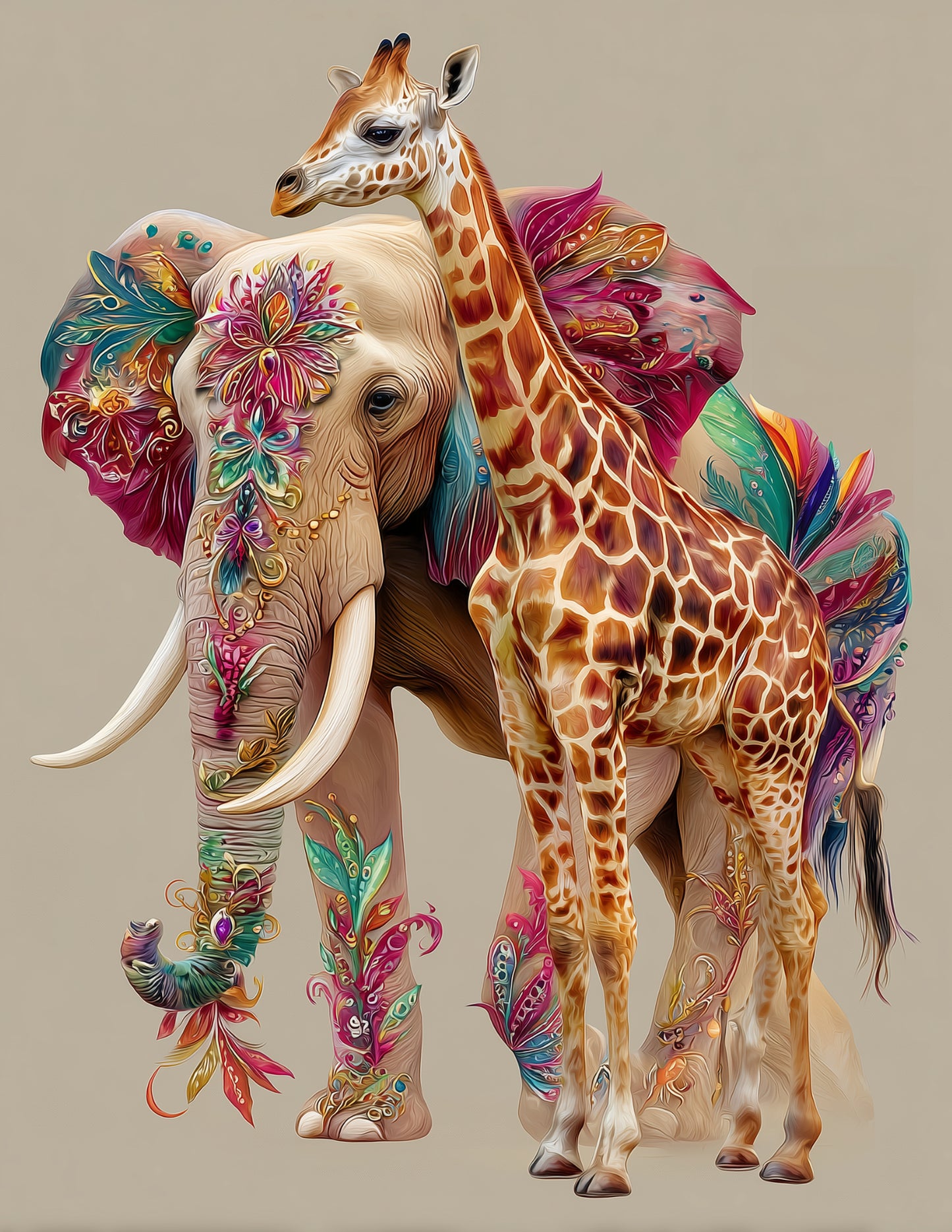 Elephant & Giraffe — Boho Bold Contrast Duo Wall Art, 3 Sizes Included, Living Room Decor