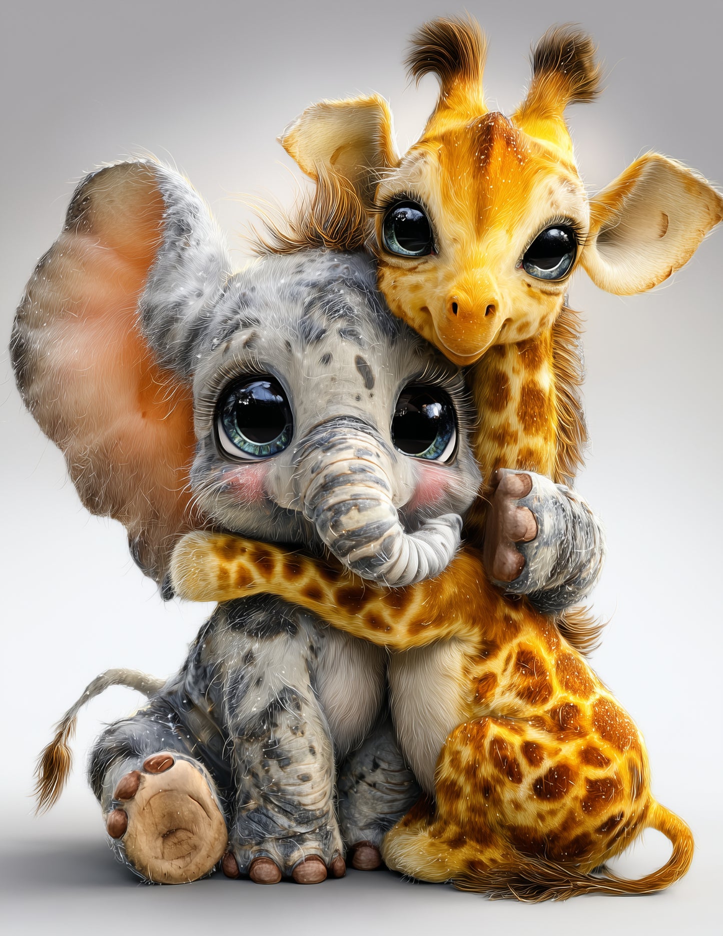 Elephant & Giraffe — Cute Cartoon Warm Pastels Duo Wall Art, 3 Sizes Included, Nursery Decor