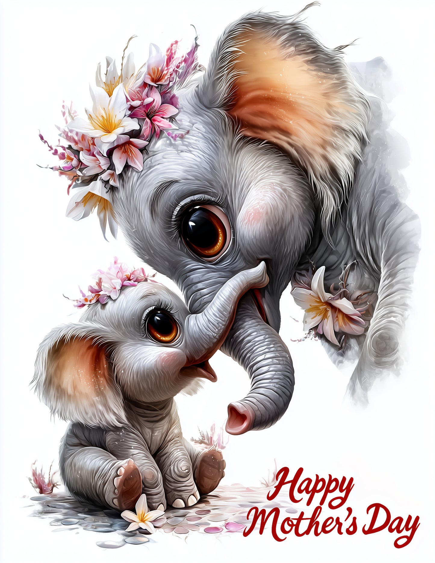 Elephant — Mother's Day Cute Cartoon Art, Warm Pastels Digital Wall Art, 3 Sizes Included, Nursery Decor