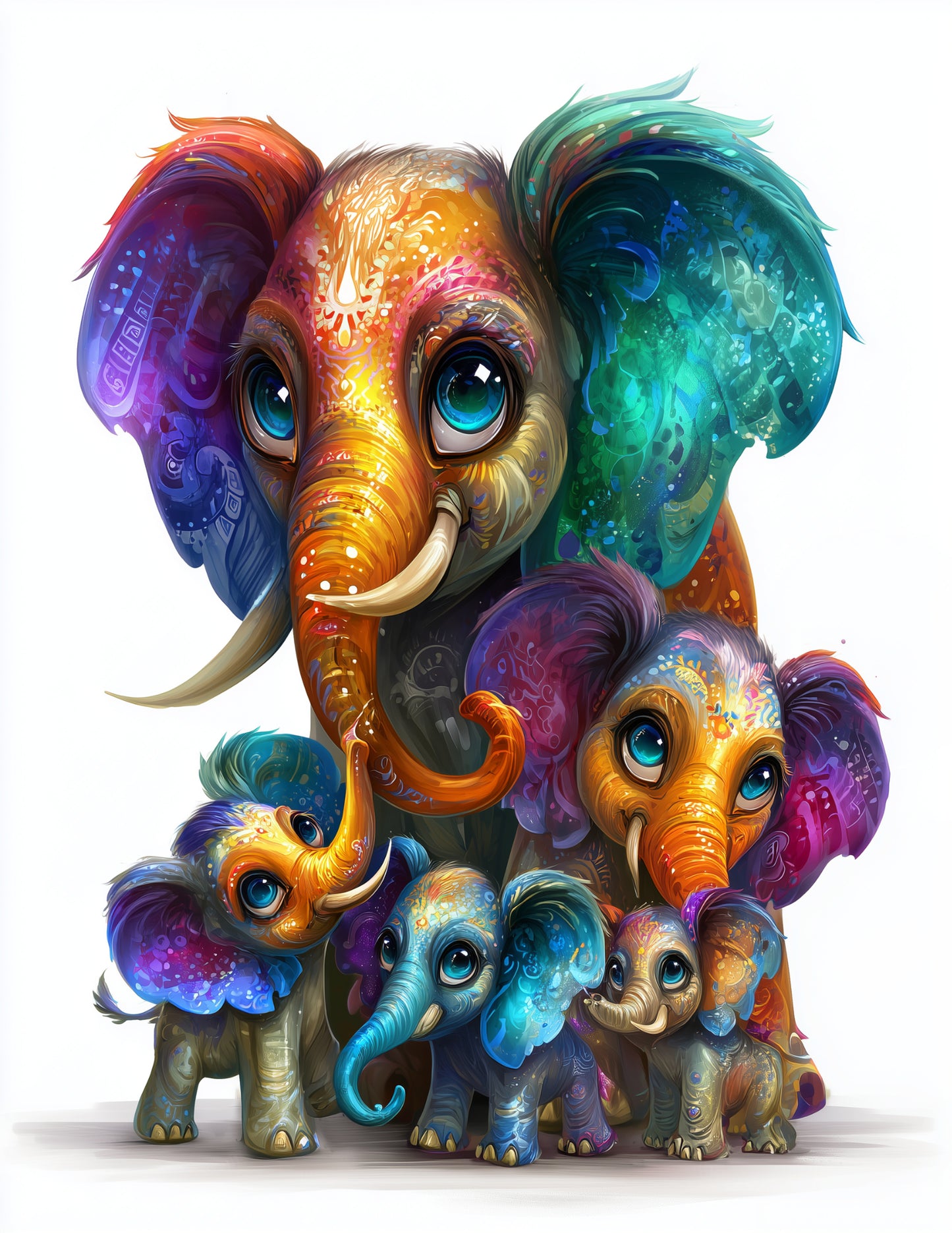 Elephant — Cute Cartoon Family Art, Balanced Tones Digital Wall Art, 3 Sizes Included, Nursery Decor