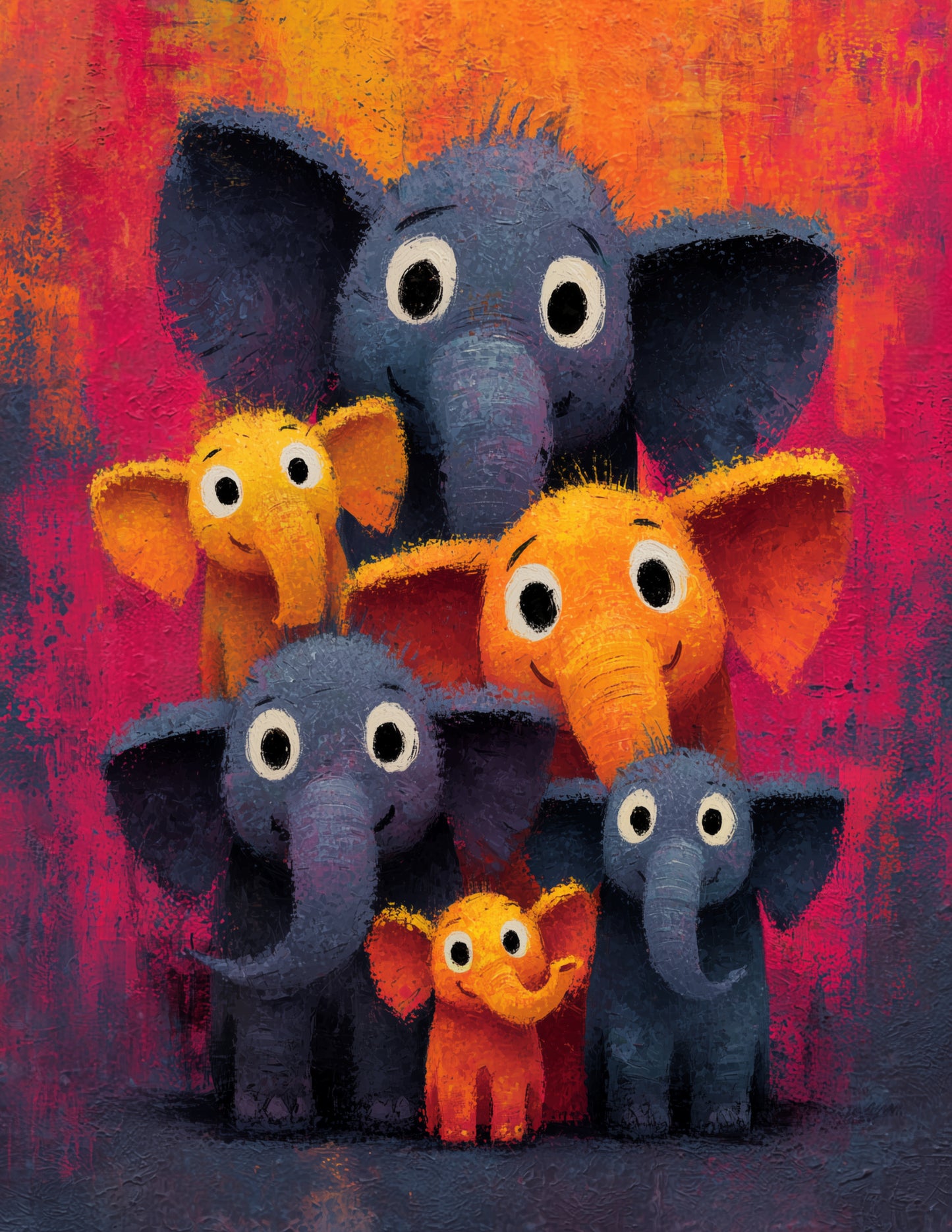 Elephant — Cute Cartoon Family Art, Calm Tones Digital Wall Art, 3 Sizes Included, Nursery Decor