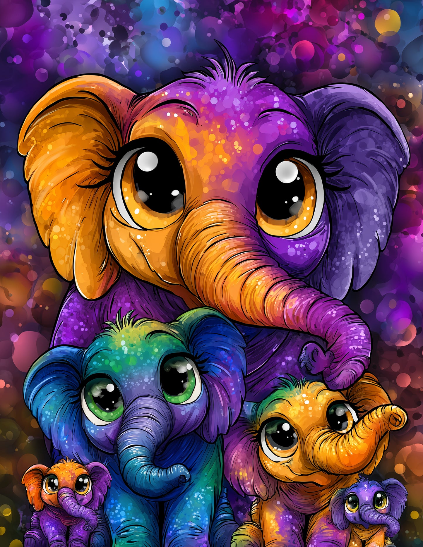 Elephant — Cute Cartoon Family Art, Dreamy Hues Digital Wall Art, 3 Sizes Included, Nursery Decor