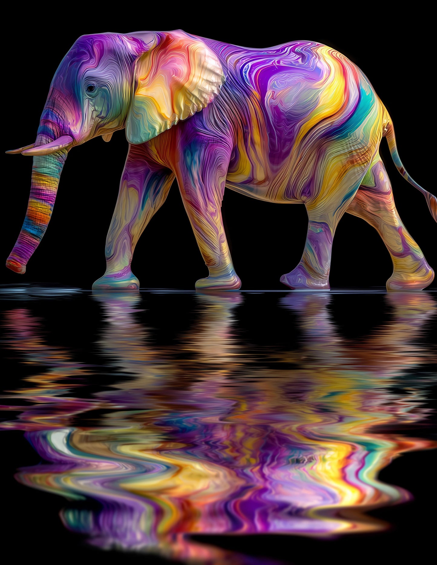 Elephant — Ferrofluid Art, Neon Tones Digital Wall Art, 3 Sizes Included, Living Room Decor