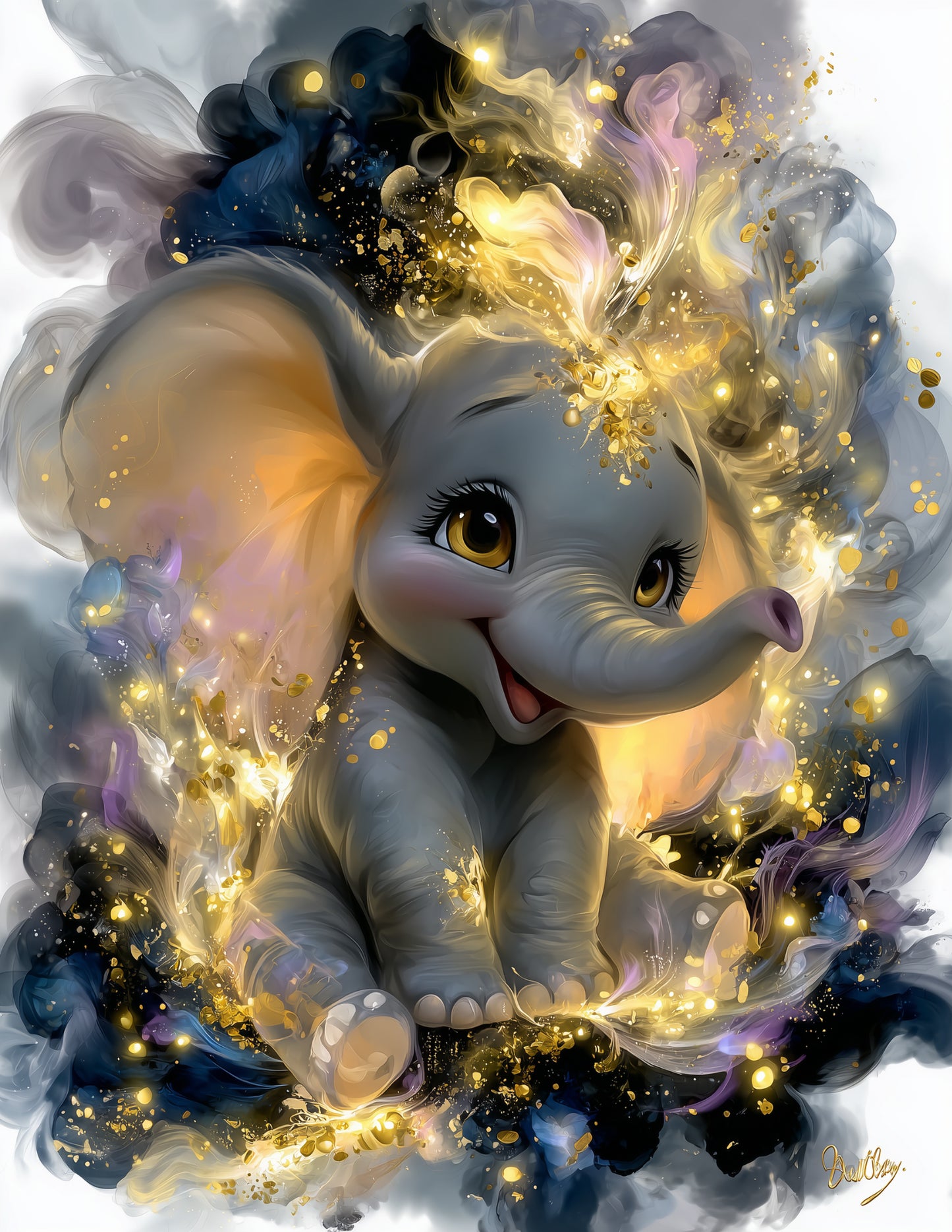 Elephant — Nursery Art, Golden Glow Digital Wall Art, 3 Sizes Included, Nursery Decor