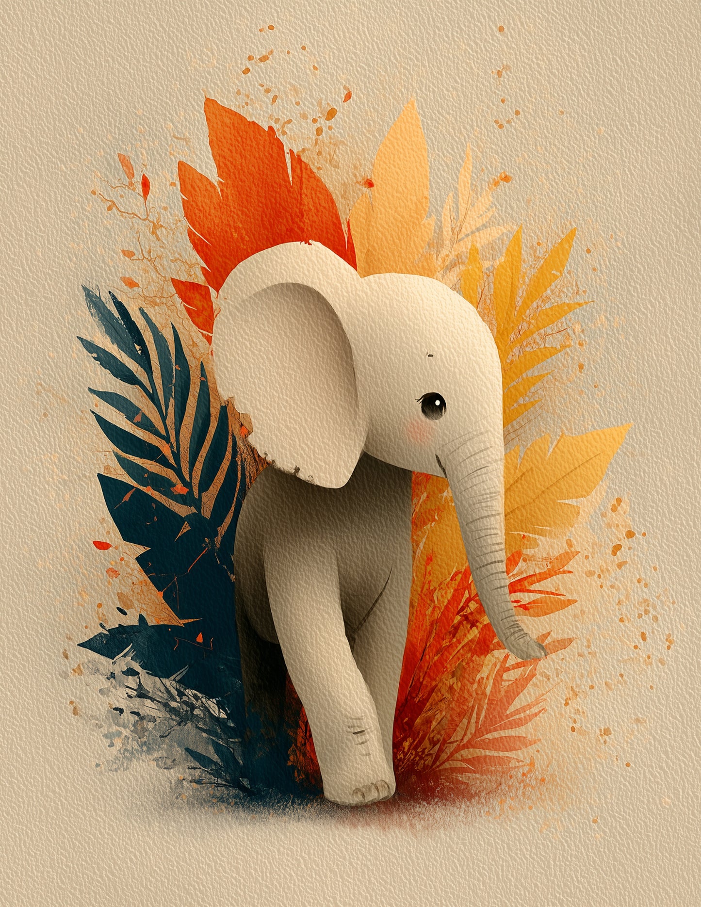 Elephant — Nursery Art, Warm Jungle Digital Wall Art, 3 Sizes Included, Nursery Decor