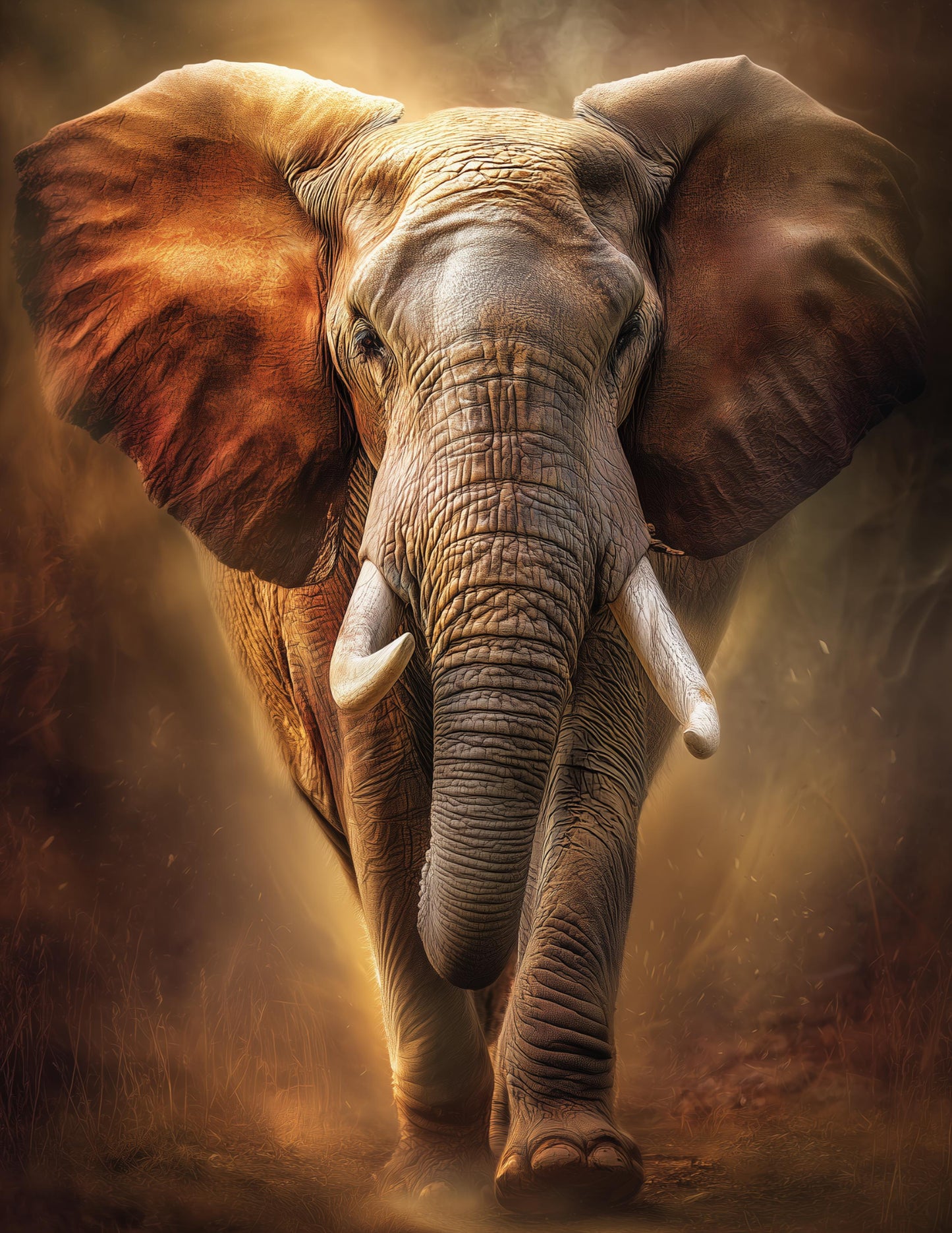 Elephant — Realistic Art, Sunset Glow Digital Wall Art, 3 Sizes Included, Living Room Decor