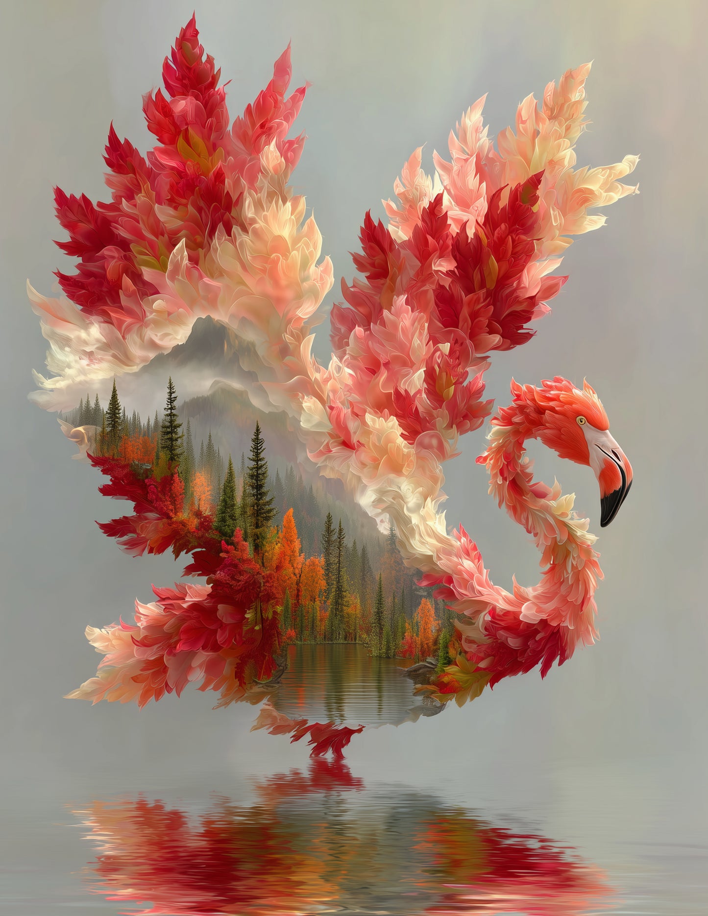 Flamingo — Double Exposure Art, Serene Hues Digital Wall Art, 3 Sizes Included, Living Room Decor