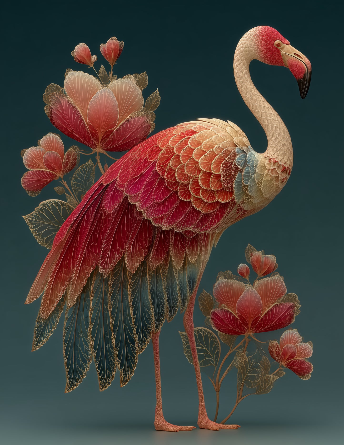 Flamingo — Fractal Filigree Art, Balanced Tones Digital Wall Art, 3 Sizes Included, Living Room Decor