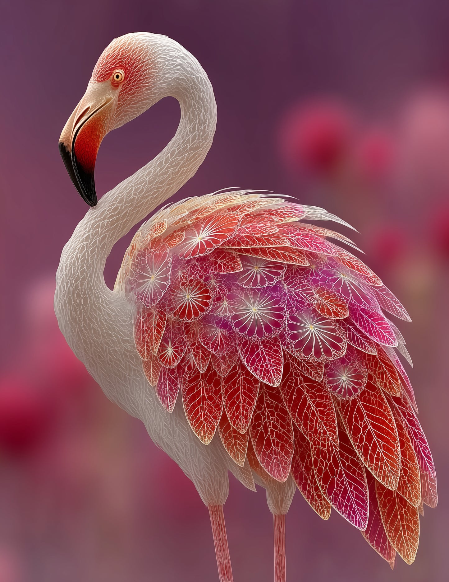 Flamingo — Fractal Filigree Art, Refined Detail Digital Wall Art, 3 Sizes Included, Living Room Decor