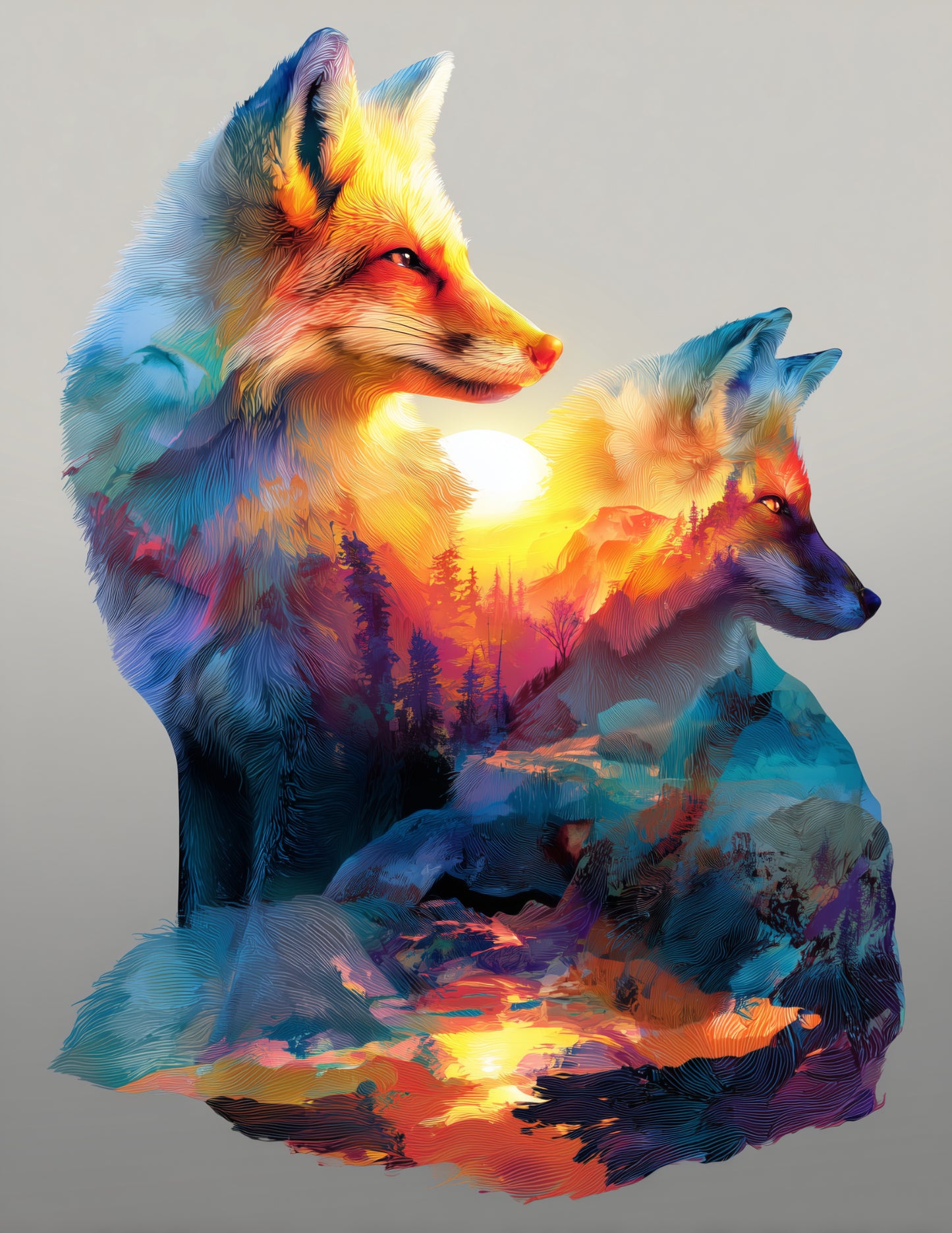 Fox — Double Exposure Pack Art, Serene Palette Digital Wall Art, 3 Sizes Included, Living Room Decor