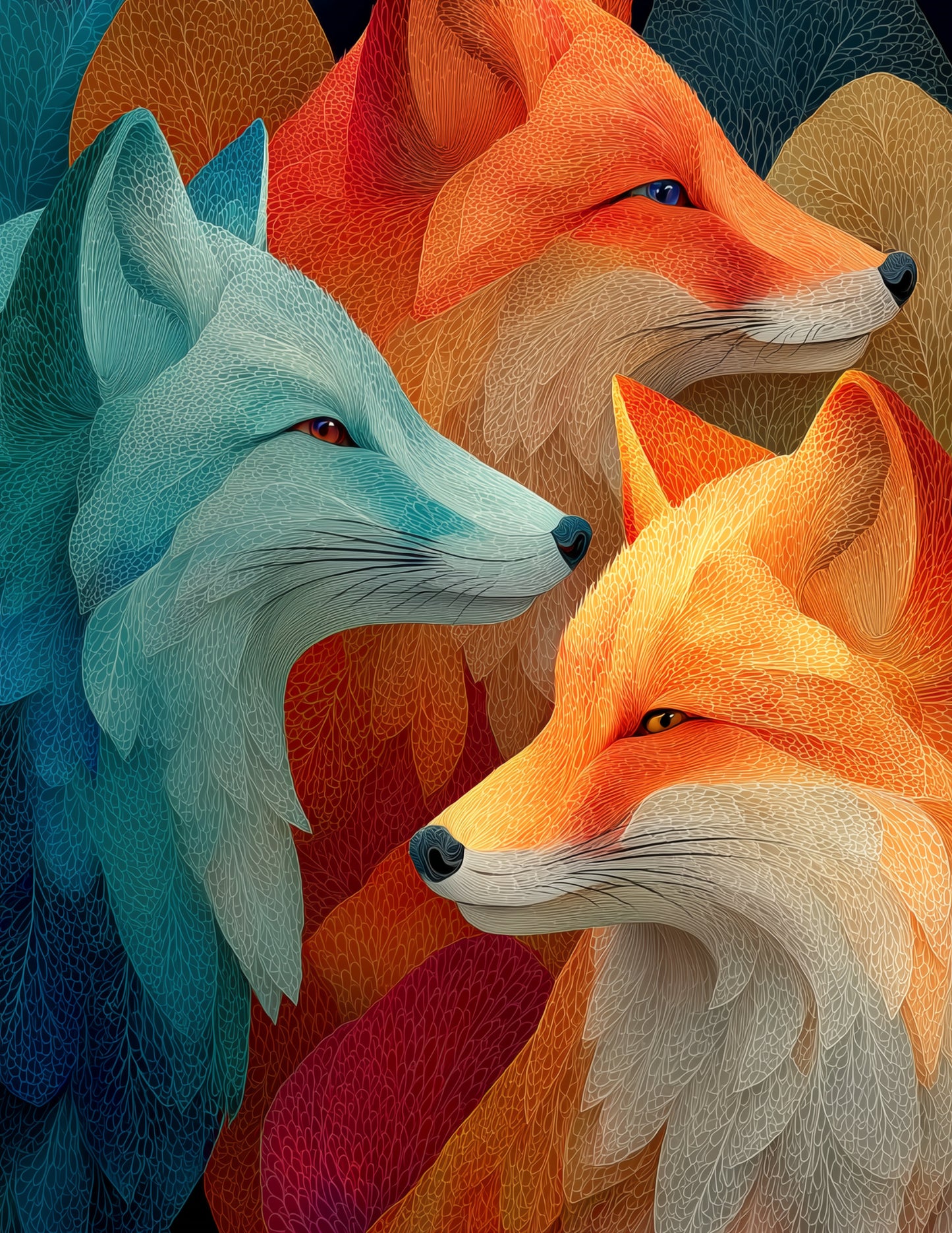 Fox — Fractal Filigree Pack Art, Amber Tones Digital Wall Art, 3 Sizes Included, Living Room Decor