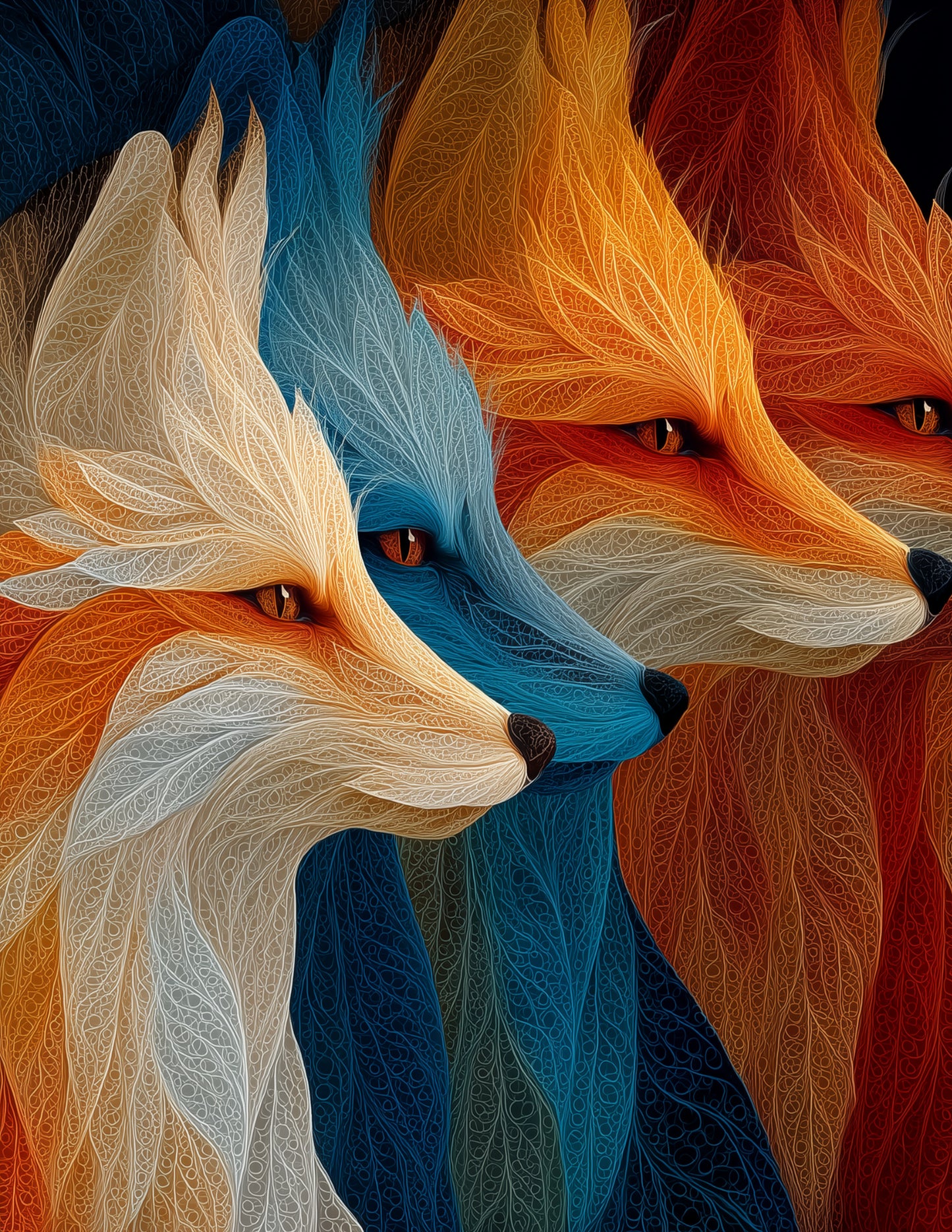 Fox — Fractal Filigree Pack Art, Forest Palette Digital Wall Art, 3 Sizes Included, Living Room Decor