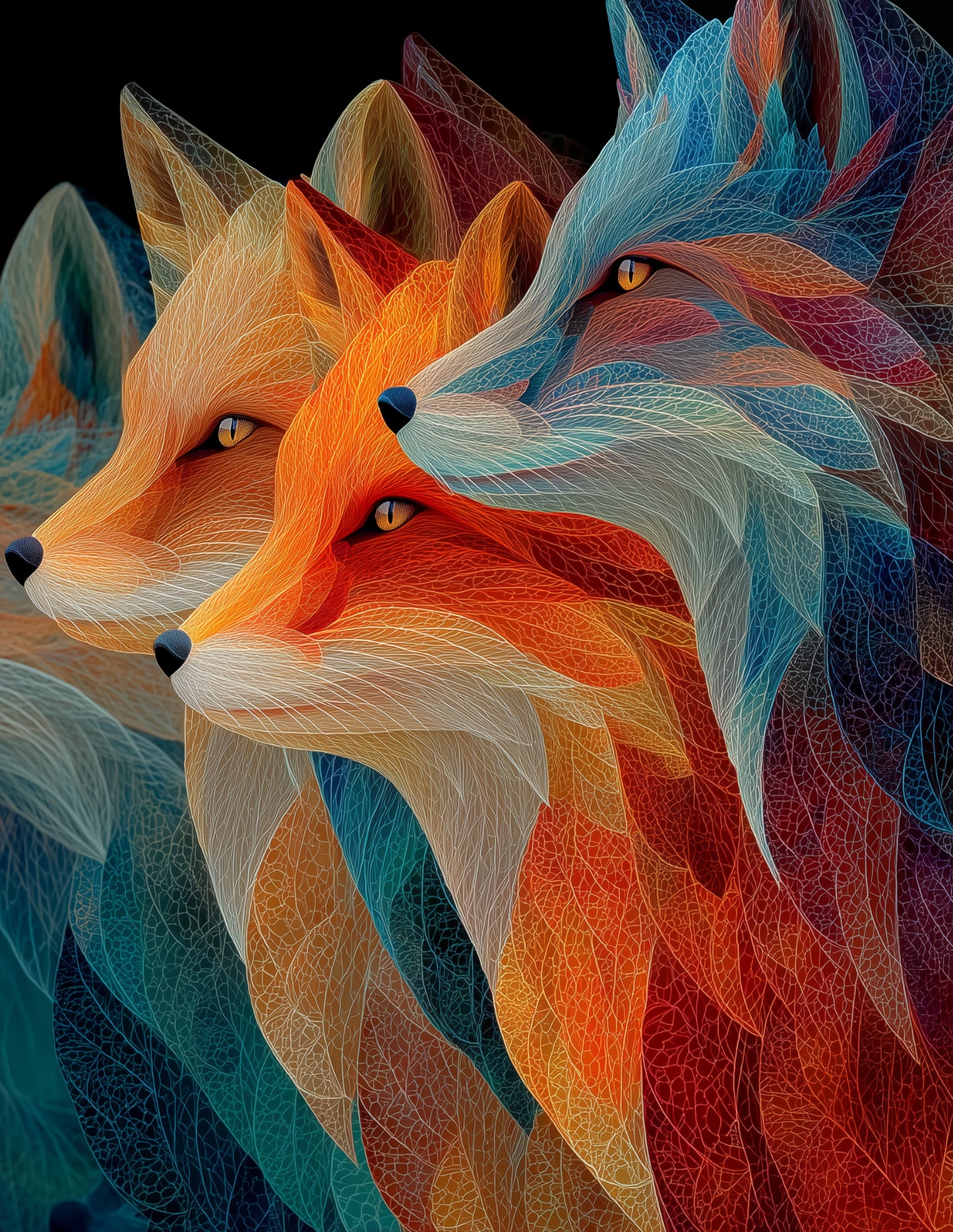 Fox — Fractal Filigree Pack Art, Sapphire Tones Digital Wall Art, 3 Sizes Included, Living Room Decor