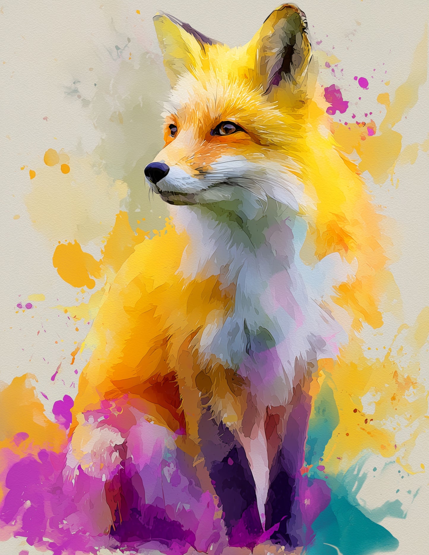 Fox — Watercolor Art, Layered Hues Digital Wall Art, 3 Sizes Included, Living Room Decor