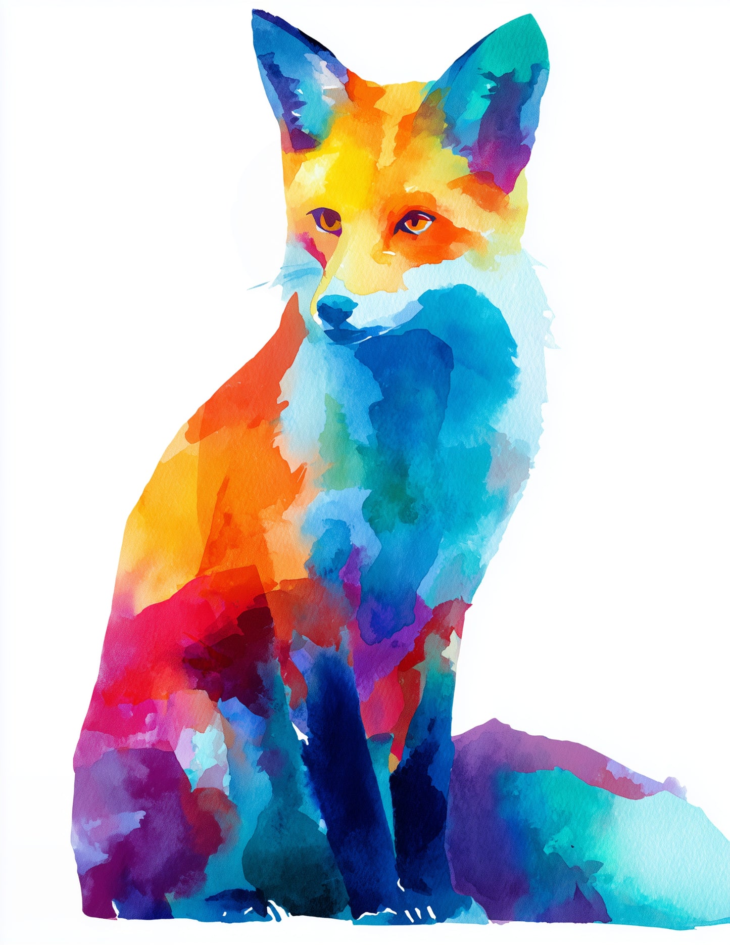 Fox — Watercolor Art, Vibrant Palette Digital Wall Art, 3 Sizes Included, Living Room Decor