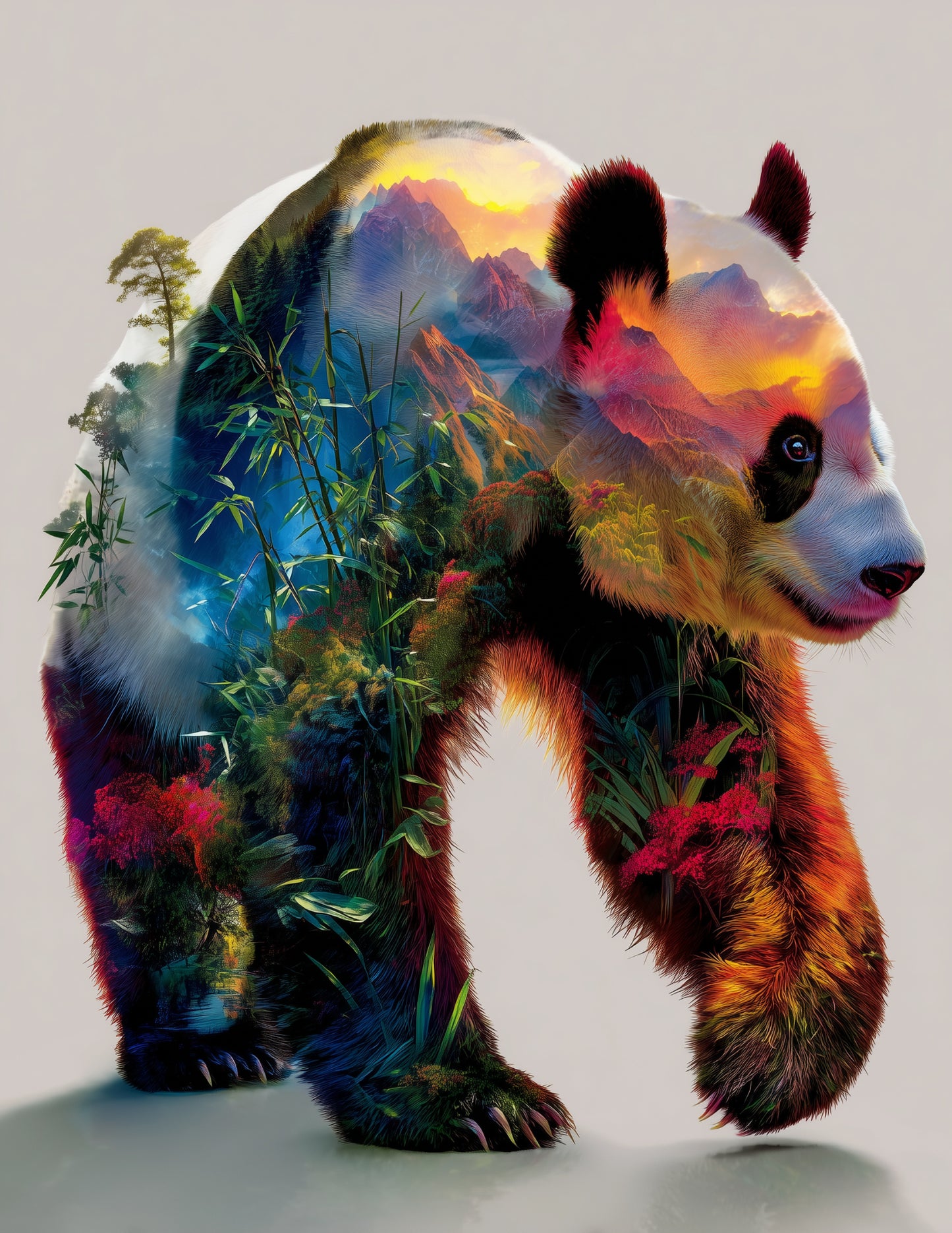 Giant Panda — Double Exposure Art, Forest Tones Digital Wall Art, 3 Sizes Included, Living Room Decor