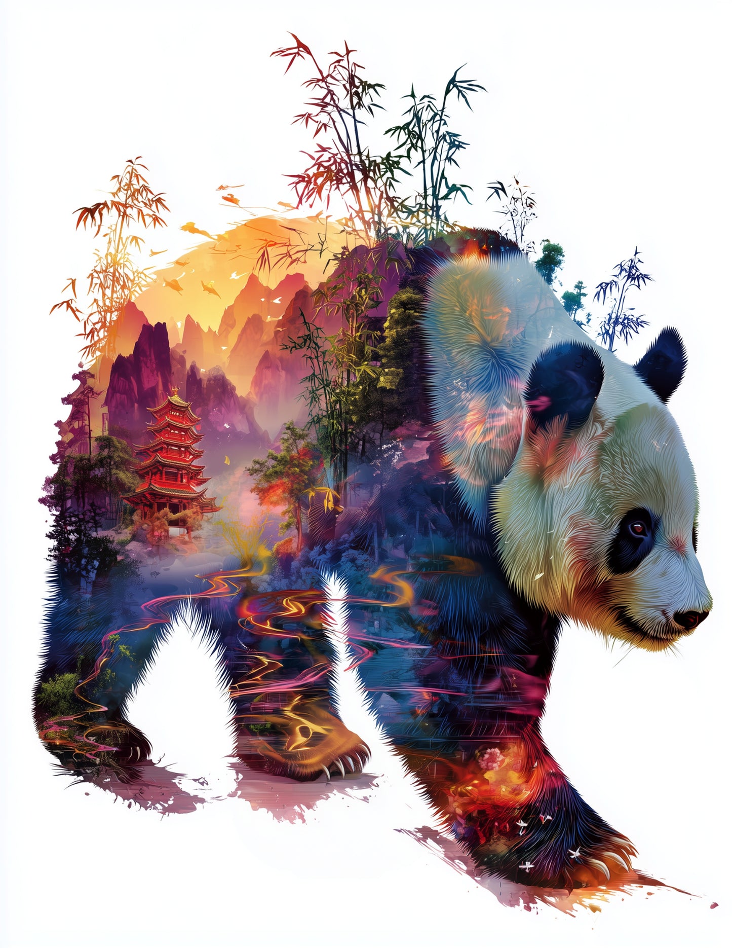 Giant Panda — Double Exposure Art, Serene Palette Digital Wall Art, 3 Sizes Included, Living Room Decor