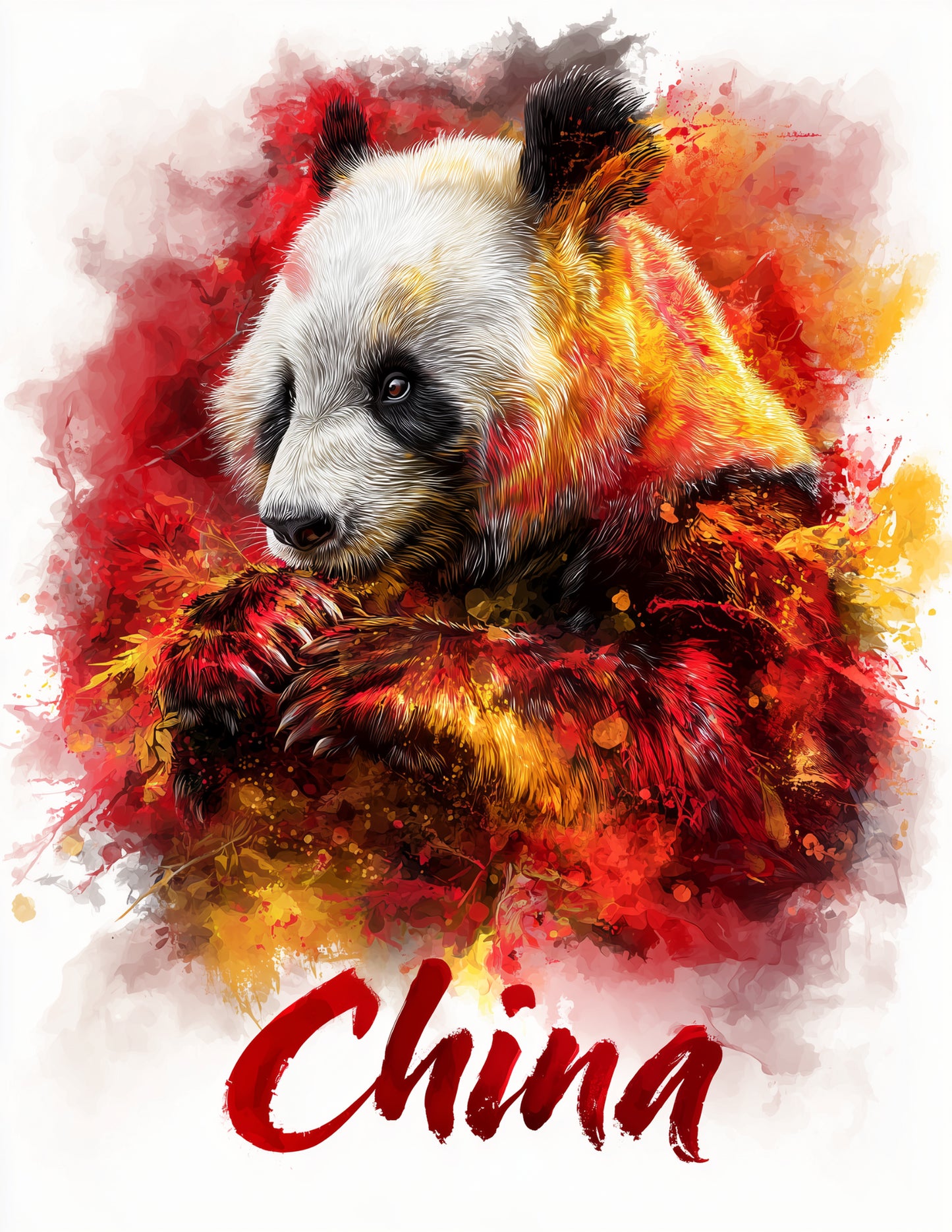Giant Panda — Watercolor Personalized Art, Warm Tones Digital Wall Art, 3 Sizes Included, Living Room Decor