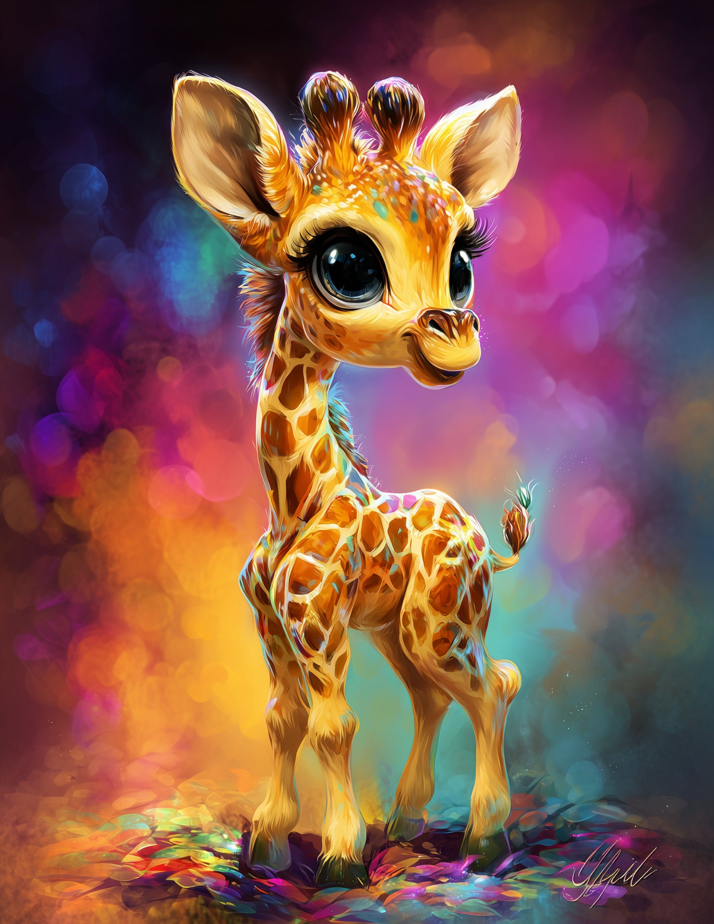Giraffe — Cute Cartoon Art, Balanced Palette Digital Wall Art, 3 Sizes Included, Nursery Decor