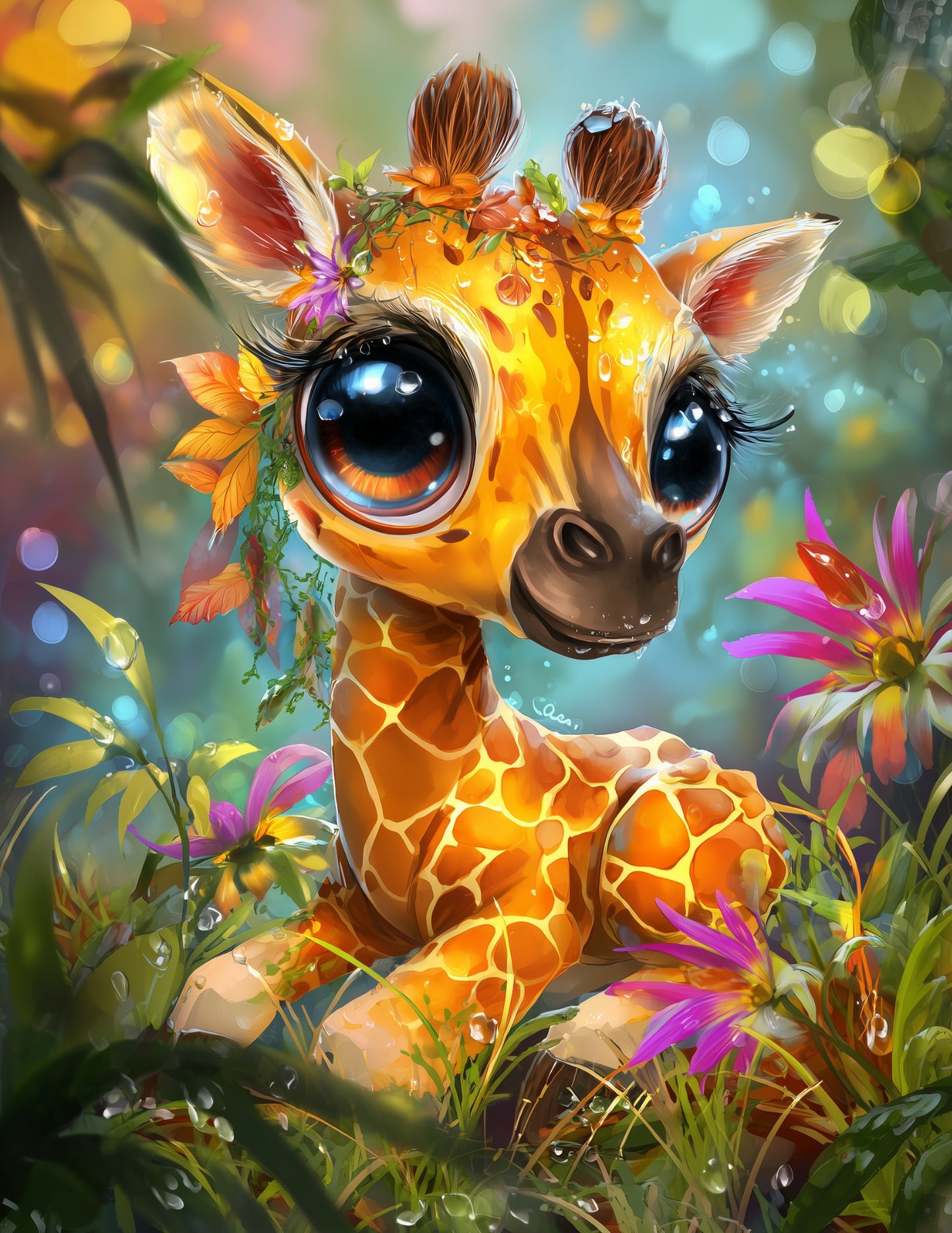 Giraffe — Cute Cartoon Art, Dreamy Tones Digital Wall Art, 3 Sizes Included, Nursery Decor