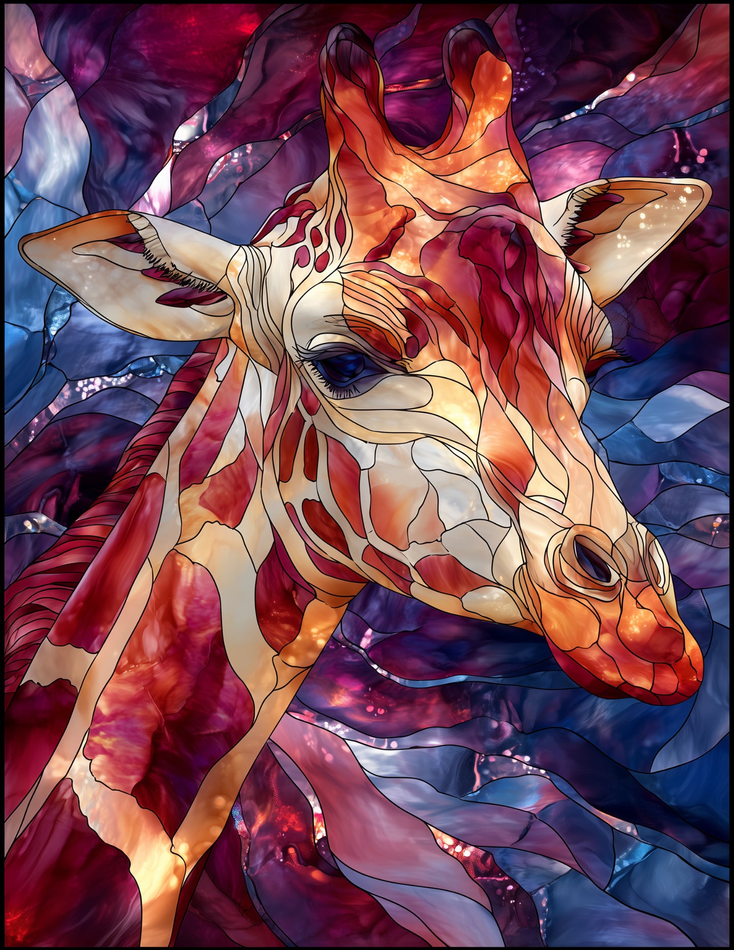 Giraffe — Stained Glass Art, Earth Tones Digital Wall Art, 3 Sizes Included, Living Room Decor