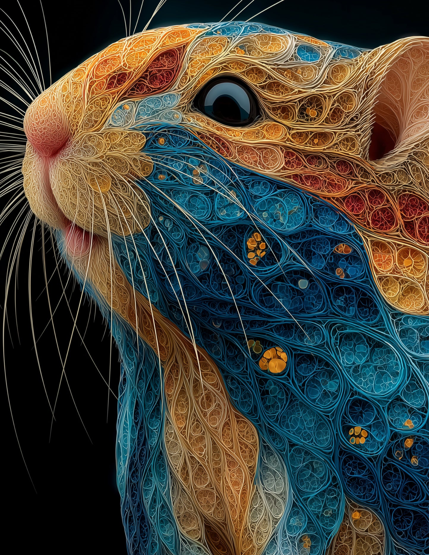 Hamster — Fractal Filigree Art, Bold Palette Digital Wall Art, 3 Sizes Included, Living Room Decor